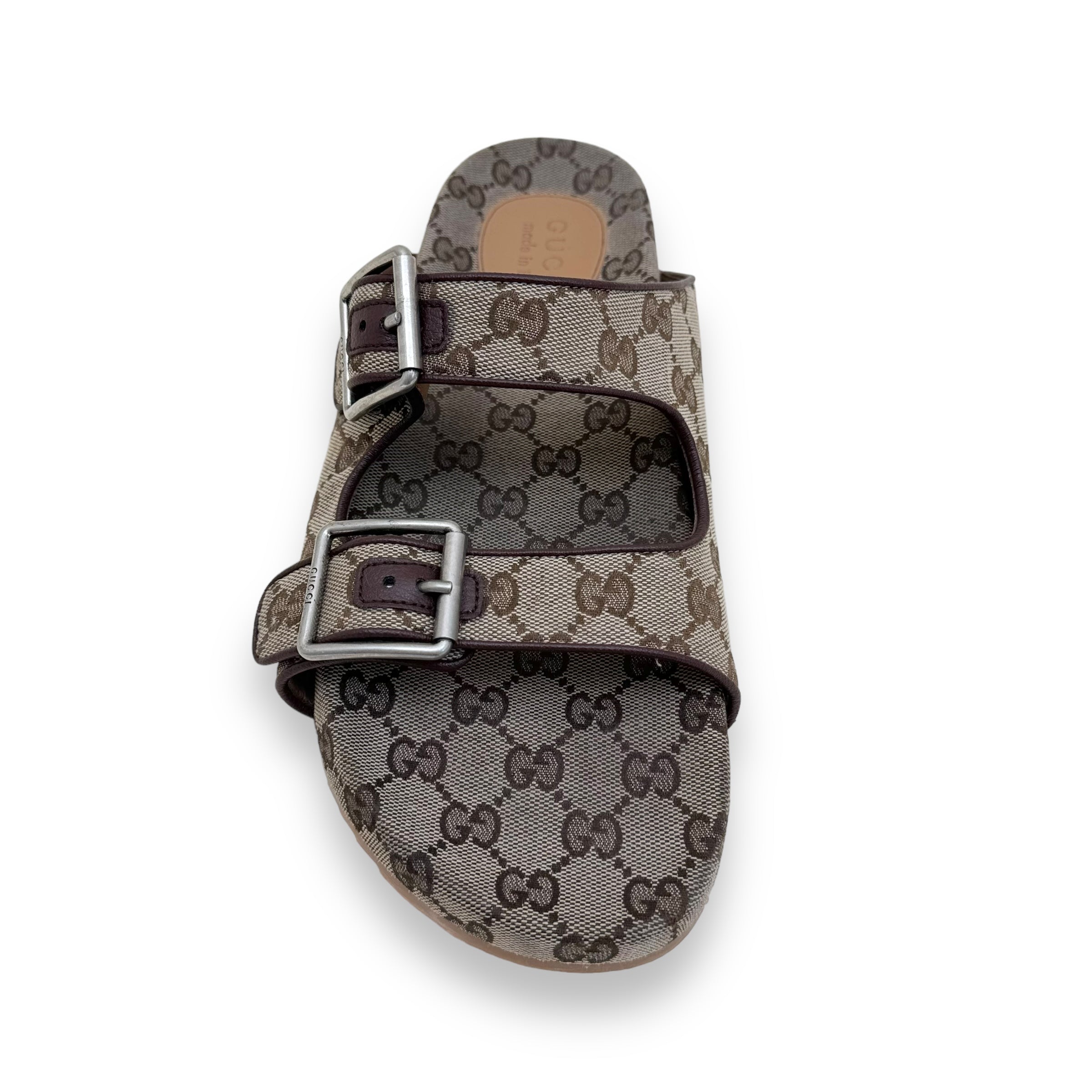 GUCCI GG MONOGRAM CANVAS SLIDE SANDAL BEIGE / EBONY UK1O