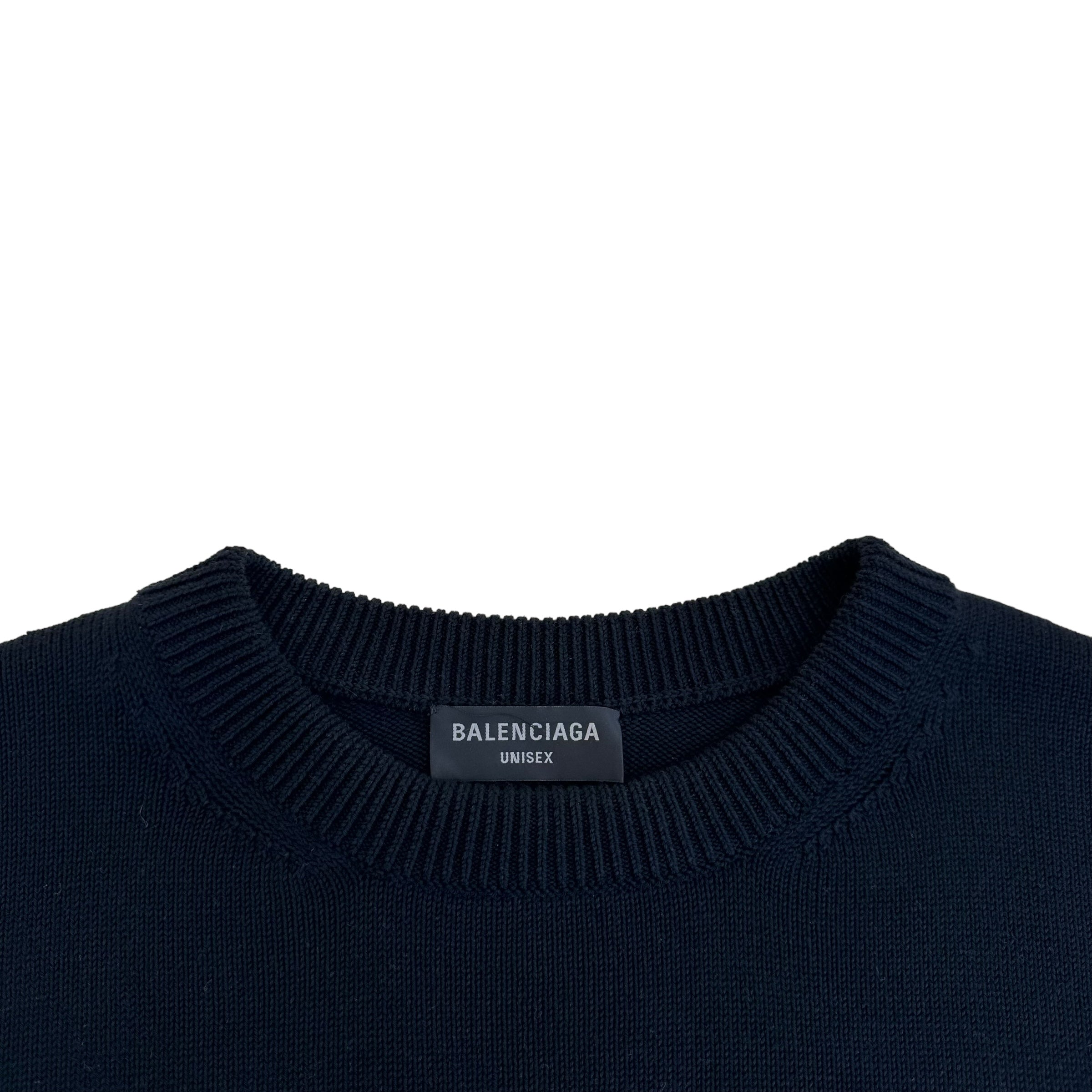 BALENCIAGA GAFFER LOGO COTTON-BLEND KNITTED JUMPER BLACK L