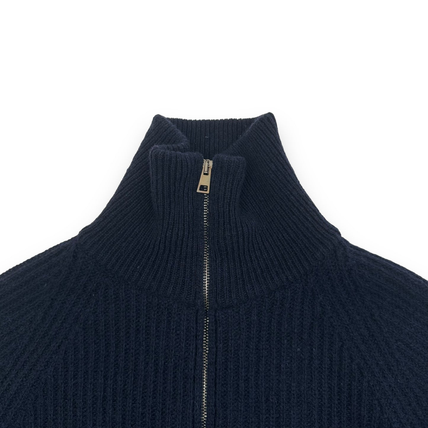 THOM SWEENEY ZIP-UP CASHMERE RIBBED SWEATER NAVY L