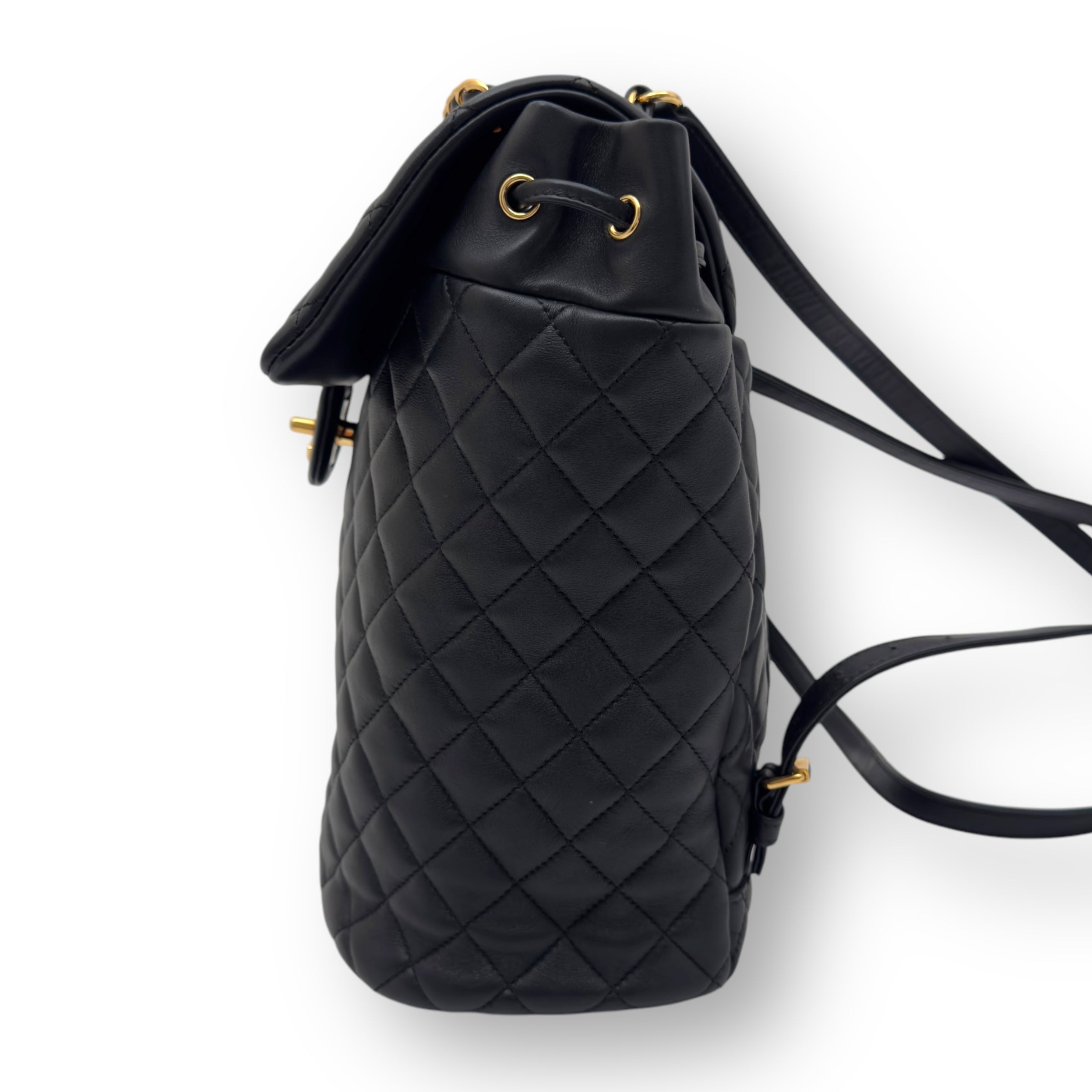 CHANEL URBAN SPIRT QUILTED CALFSKIN BACKPACK BLACK WITH GOLD HARDWARE M
