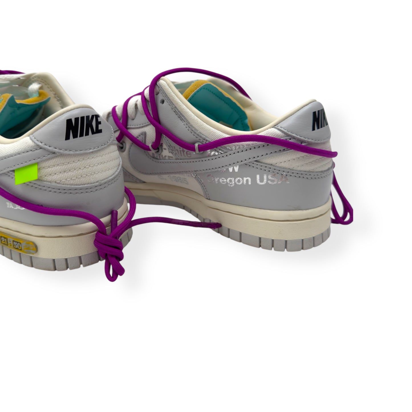 NIKE X OFF-WHITE WOMENS DUNK LOW SNEAKER LOT 45 / 50 GREY / PURPLE UK5