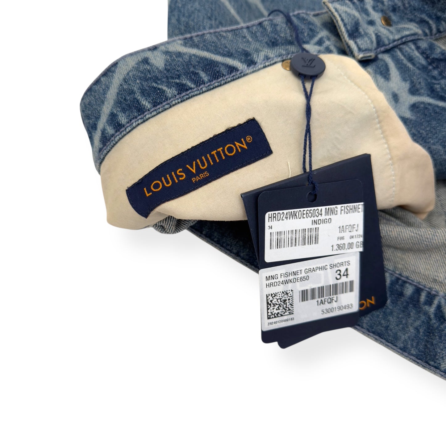 LOUIS VUITTON MONOGRAM PRINTED DENIM SHORTS INDIGO BLUE W34” / L