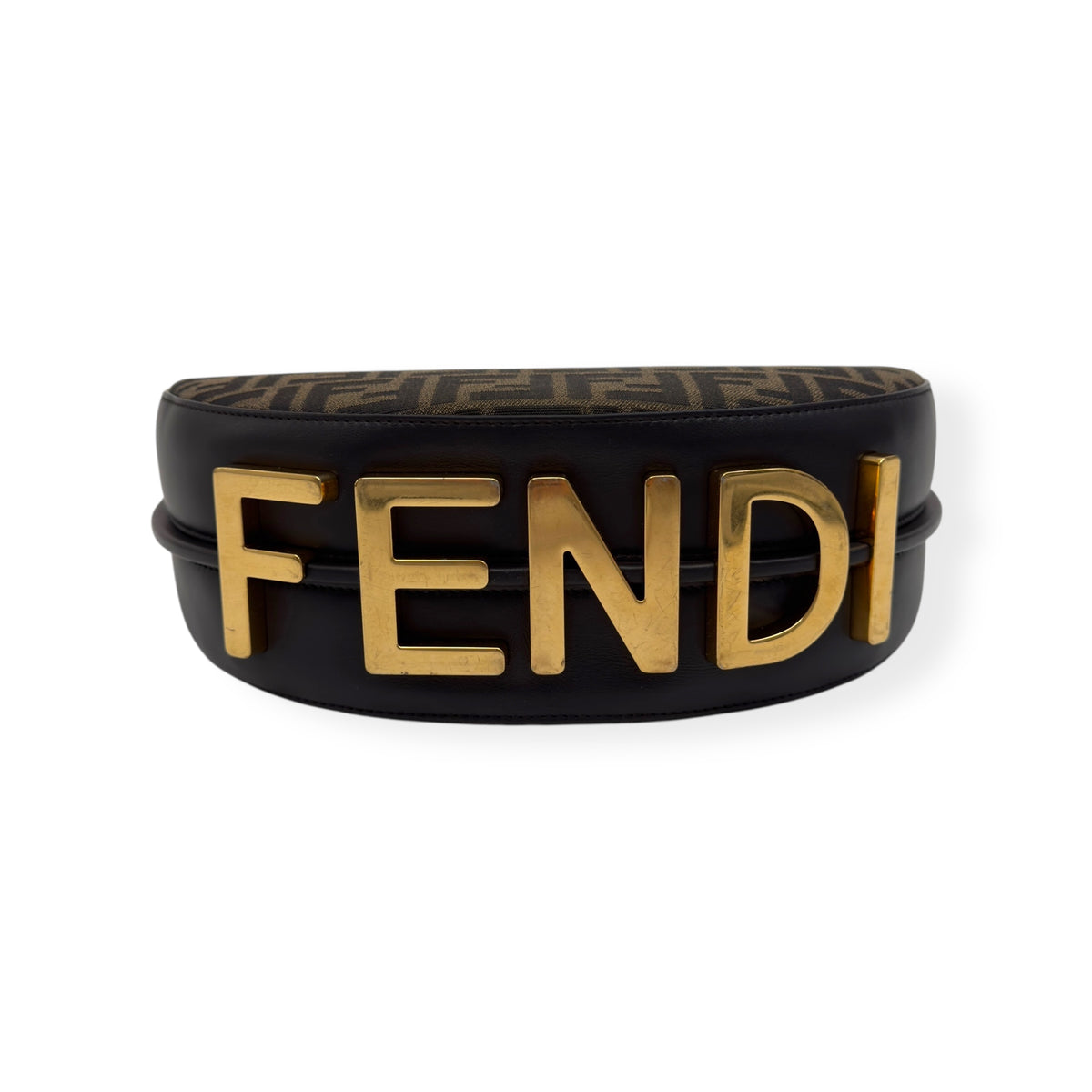 FENDI FENDIGRAPHY FF JACQUARD FABRIC BAG BLACK / BROWN S