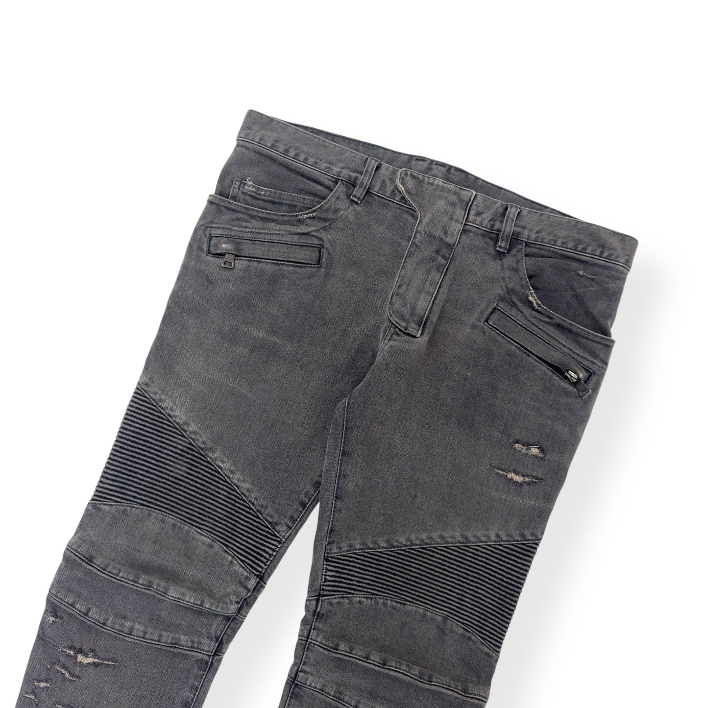 BALMAIN STONE WASH BIKER JEANS GREY W34”