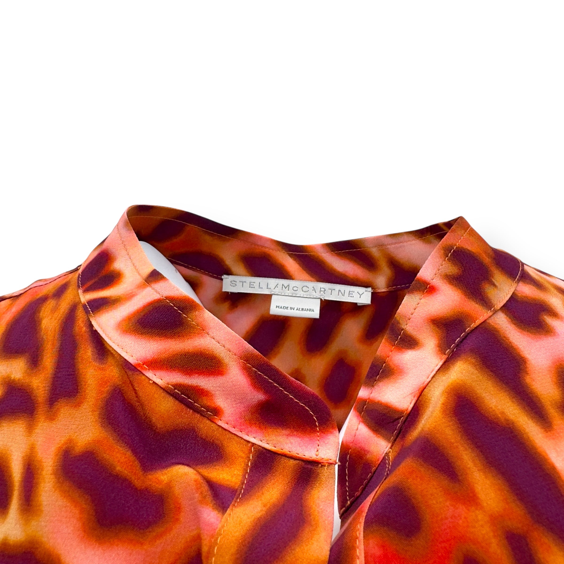 STELLA MCCARTNEY MULTICOLOUR PRINT SILK BUTTONED SHIRT BLOUSE ORANGE 46 / UK14