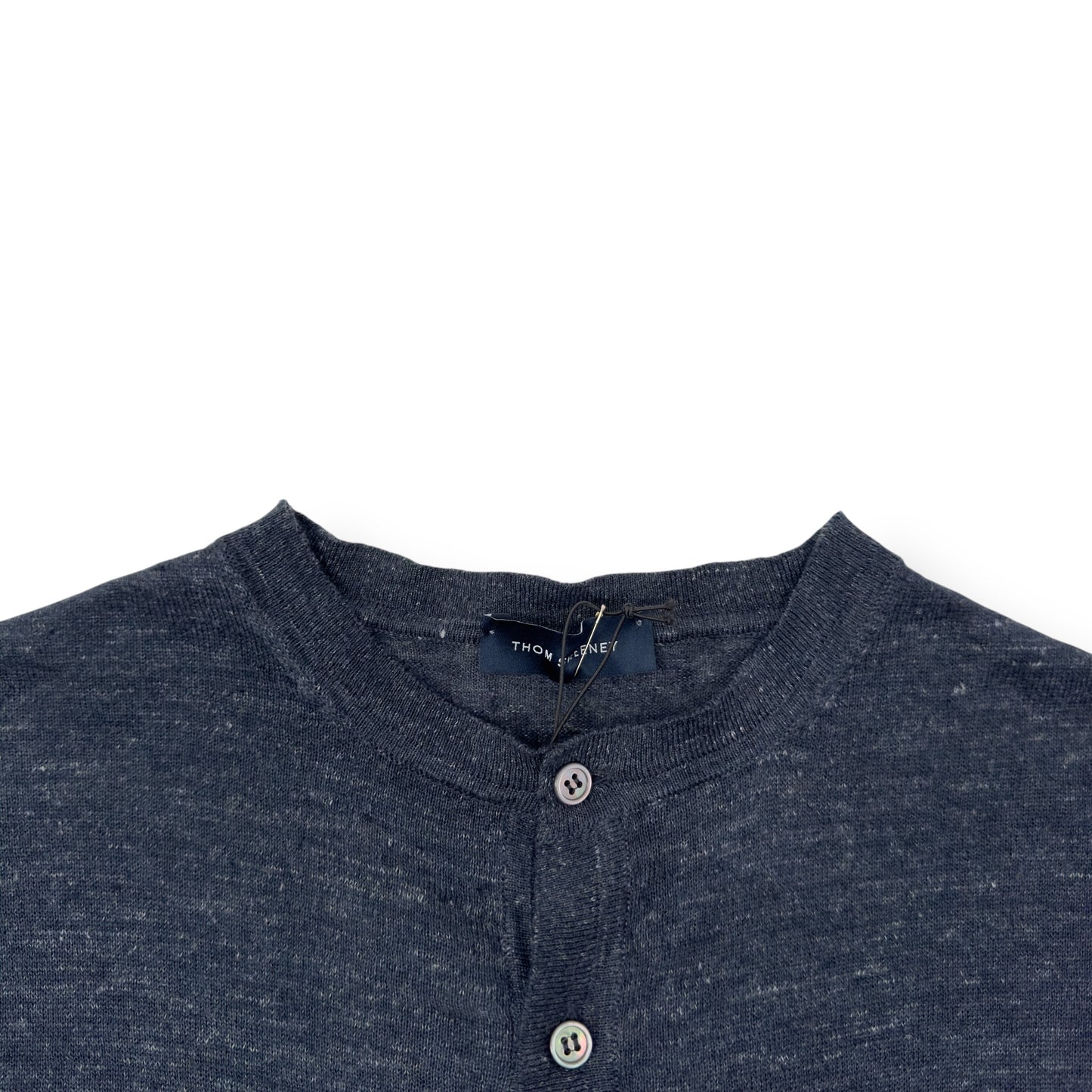 THOM SWEENEY SS23 LONG SLEEVE LINEN HENLEY TOP NAVY L