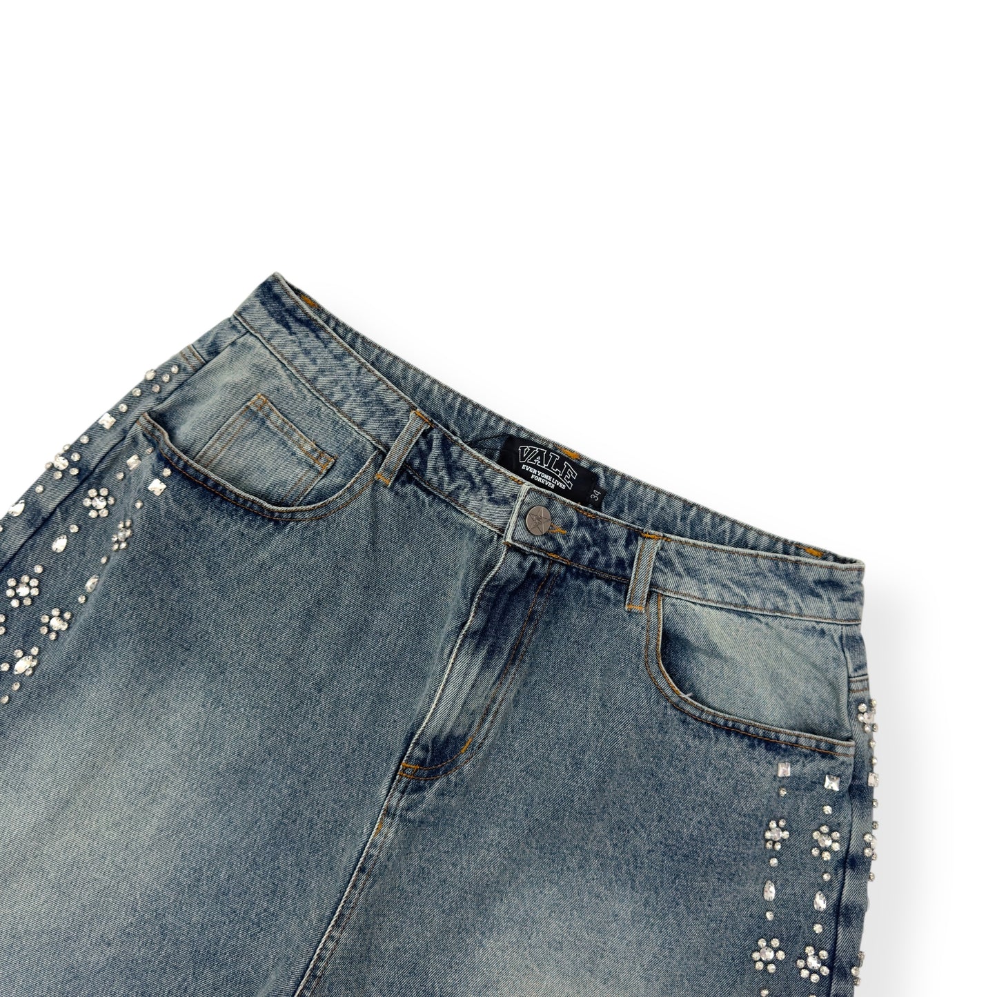 VALE FOREVER CRYSTAL EMBELLISHED SHORTS BLUE W34”