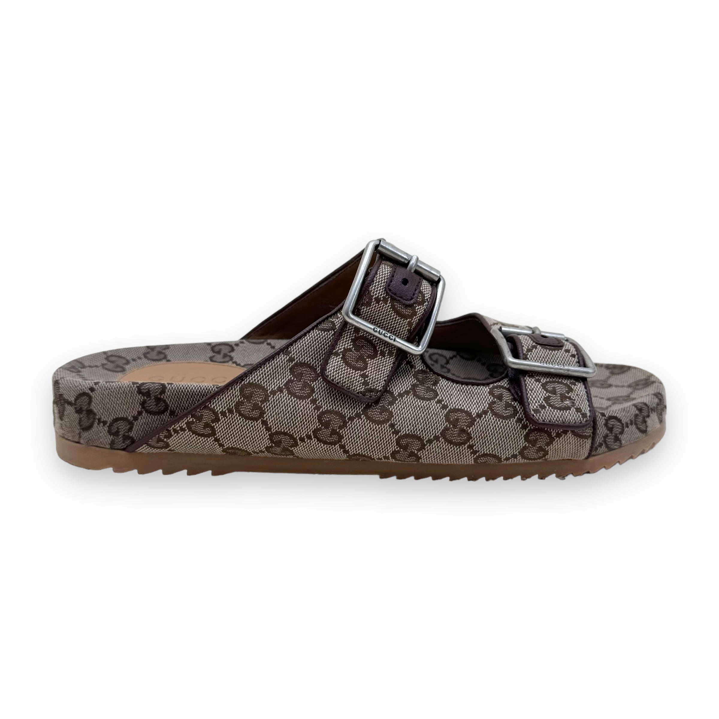 GUCCI GG MONOGRAM CANVAS SLIDE SANDAL BEIGE / EBONY UK1O