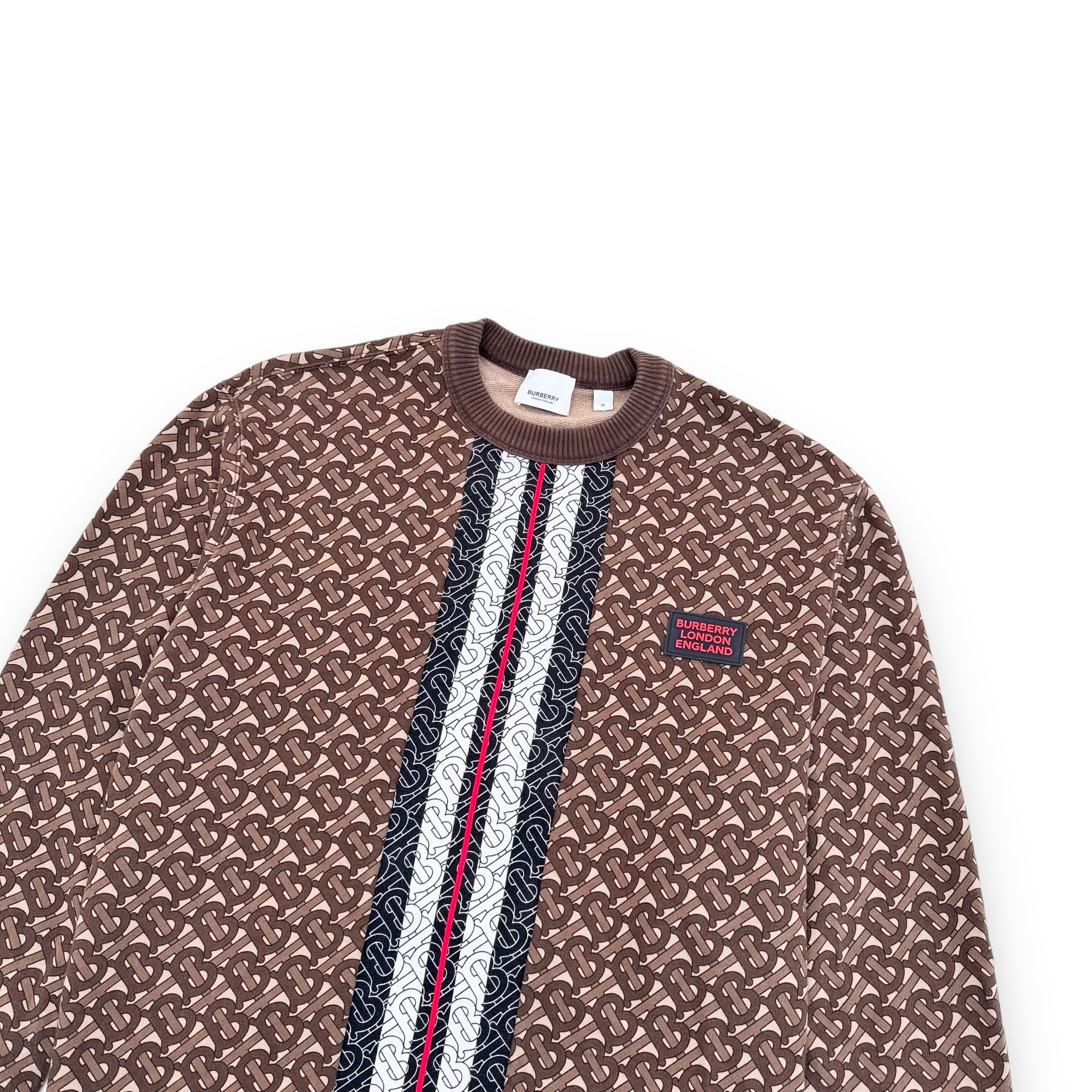 BURBERRY MONOGRAM STRIPE PRINT COTTON SWEATSHIRT BROWN M