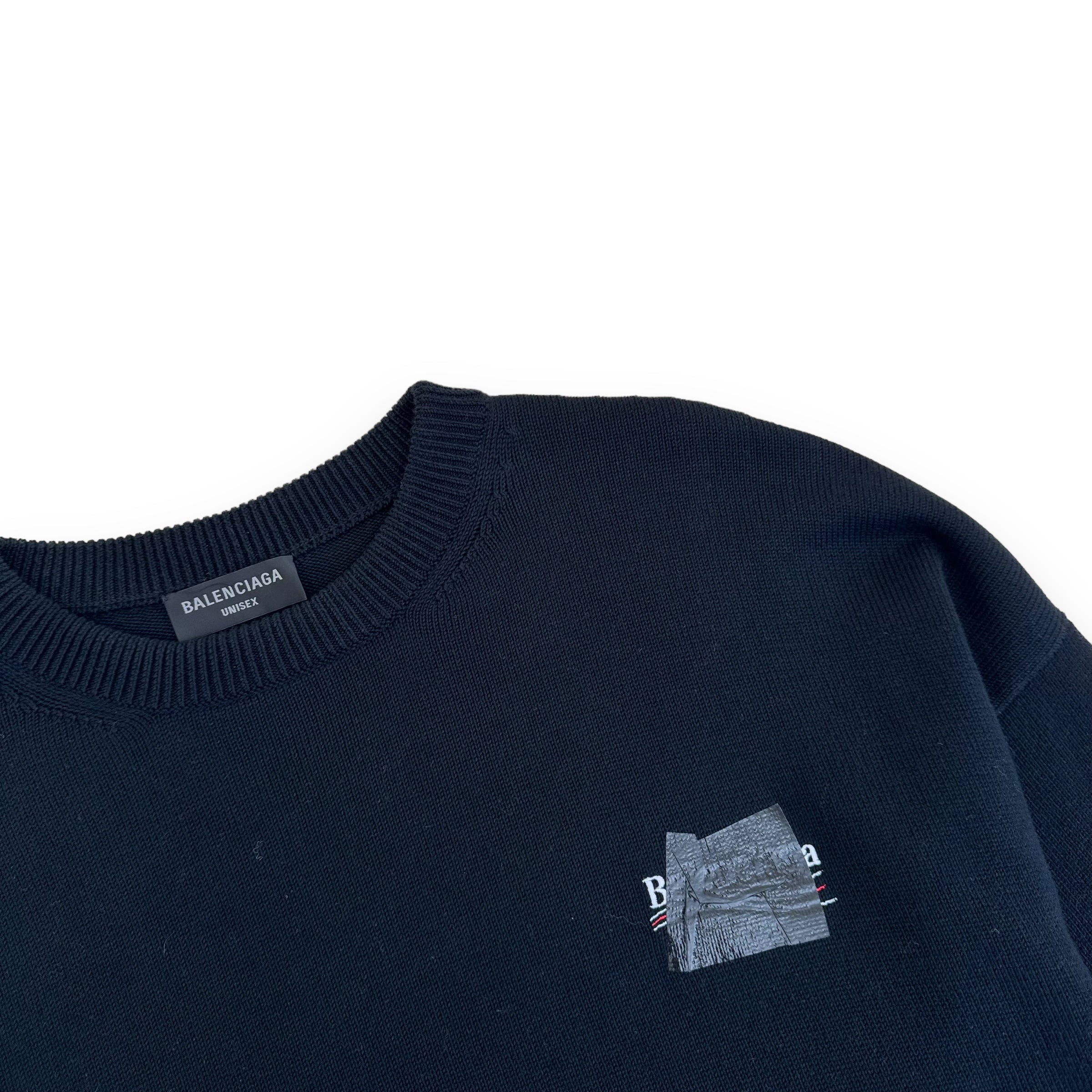 BALENCIAGA GAFFER LOGO COTTON-BLEND KNITTED JUMPER BLACK L