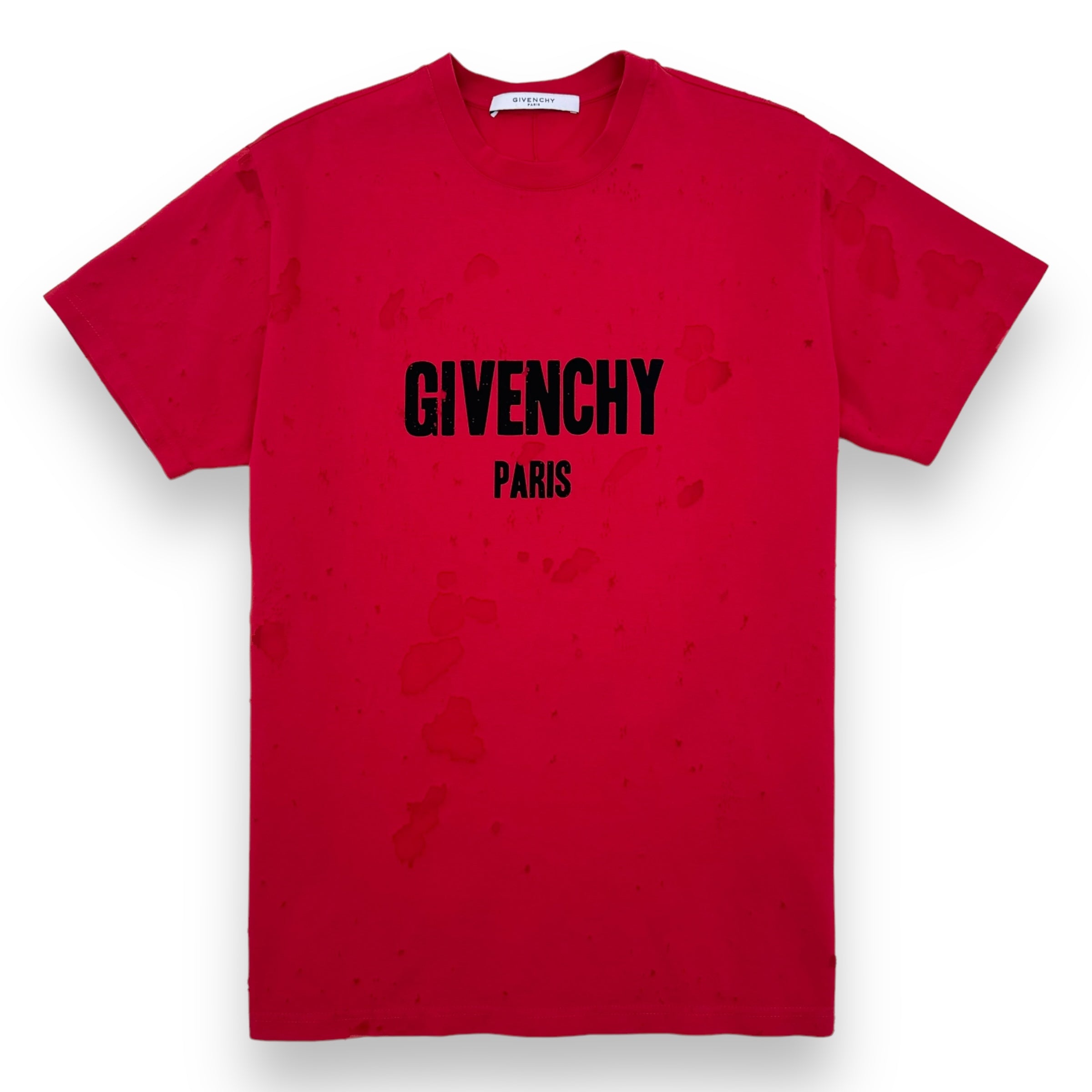 GIVENCHY OVERSIZED DISTRESSED LOGO T-SHIRT RED XS