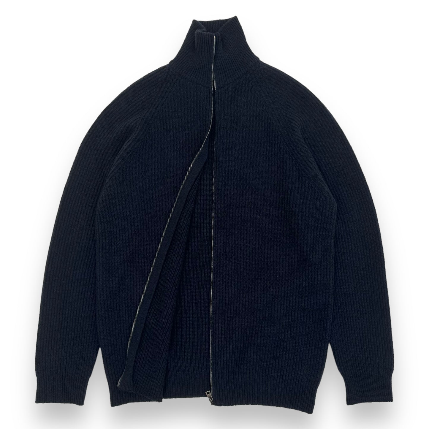 THOM SWEENEY ZIP-UP CASHMERE RIBBED SWEATER NAVY L