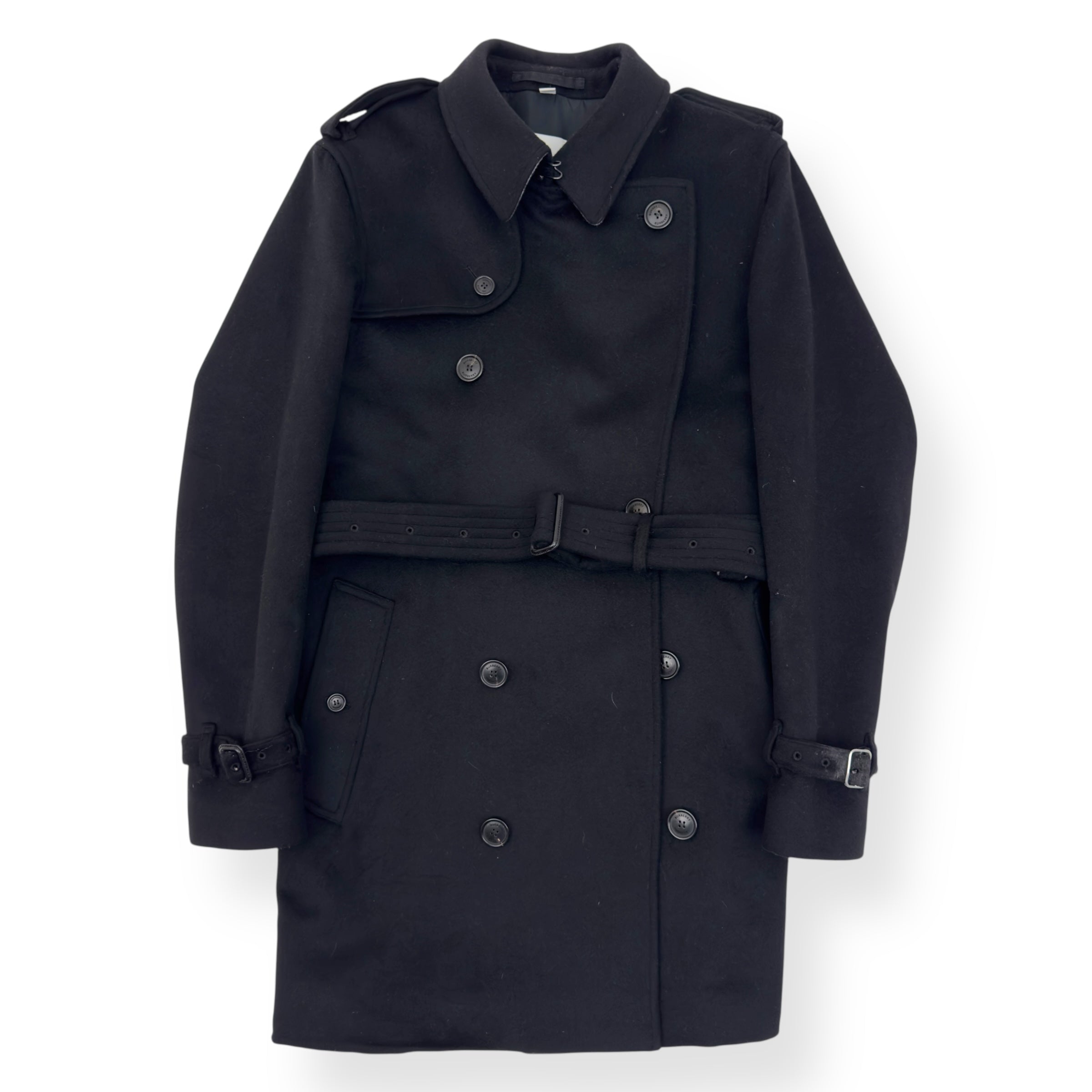 BURBERRY MID-LENGTH CASHMERE BLEND KENSINGTON TRENCH COAT BLACK 50 / M