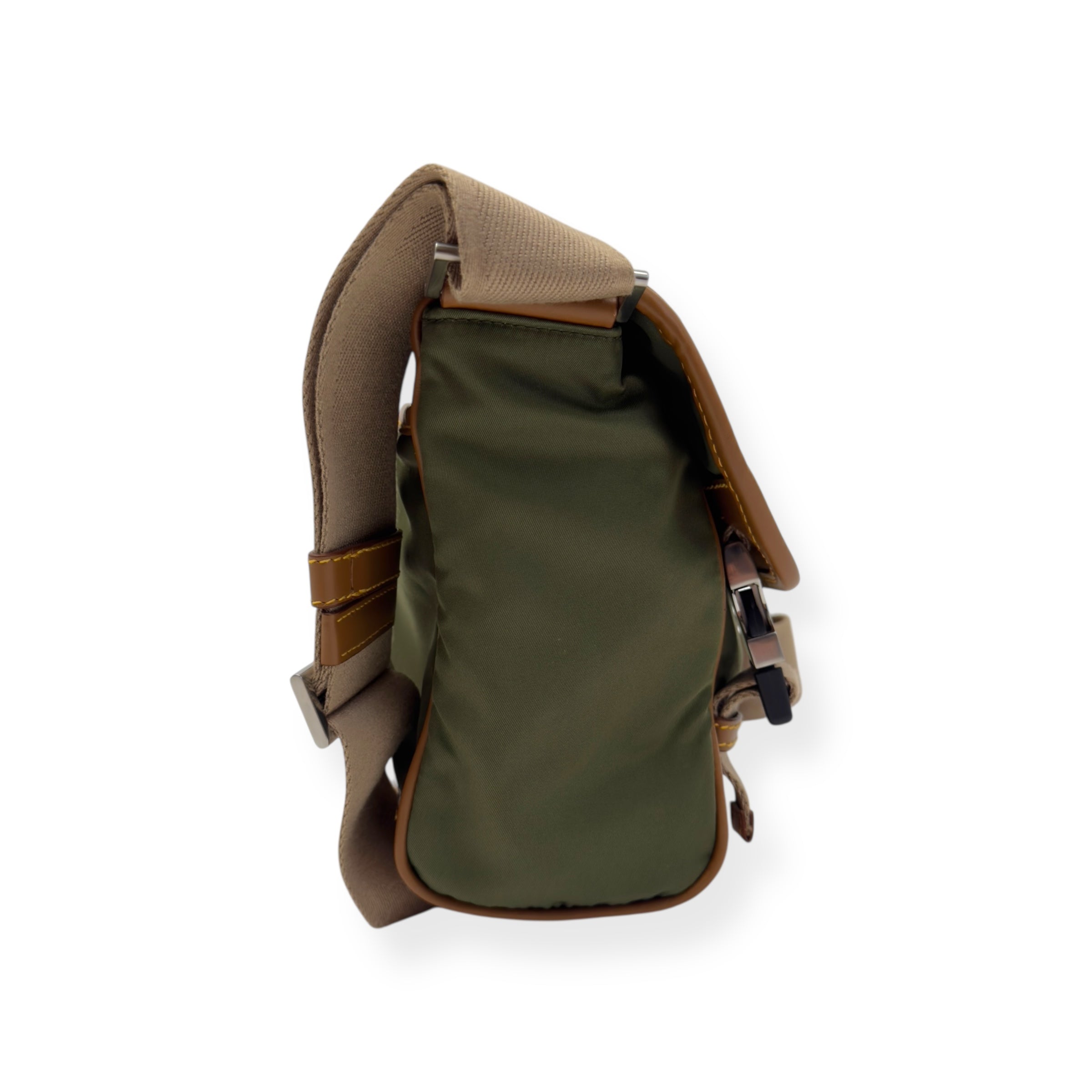 PRADA RE-NYLON AND LEATHER SHOULDER BAG MILITARY GREEN / CARAMEL S