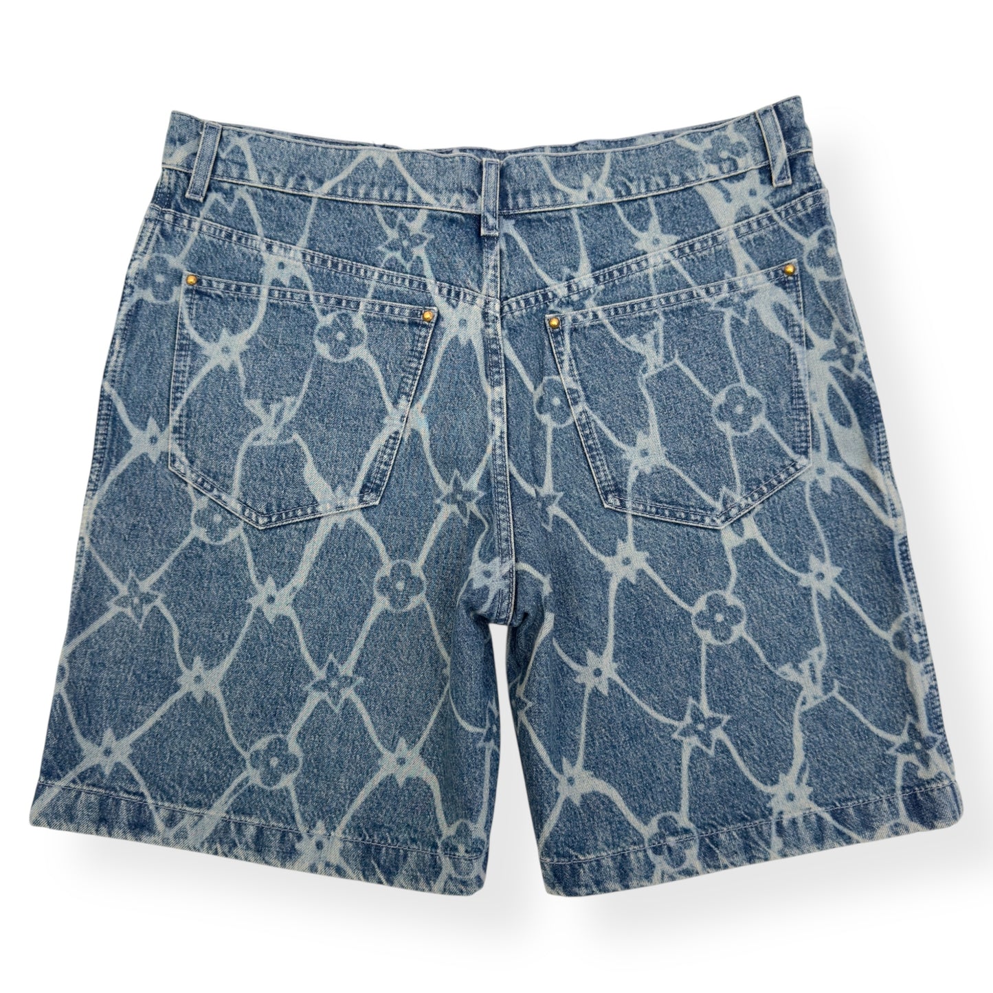 LOUIS VUITTON MONOGRAM PRINTED DENIM SHORTS INDIGO BLUE W34” / L