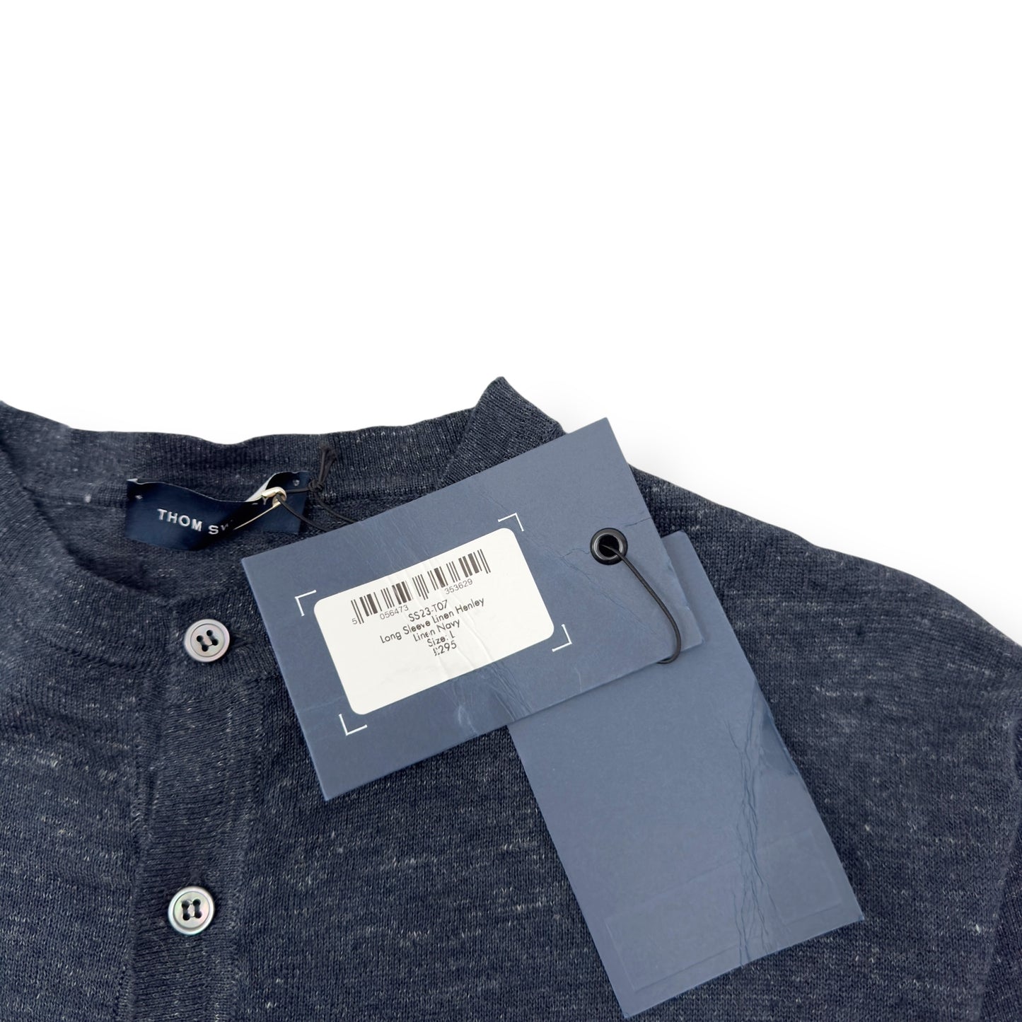 THOM SWEENEY SS23 LONG SLEEVE LINEN HENLEY TOP NAVY L
