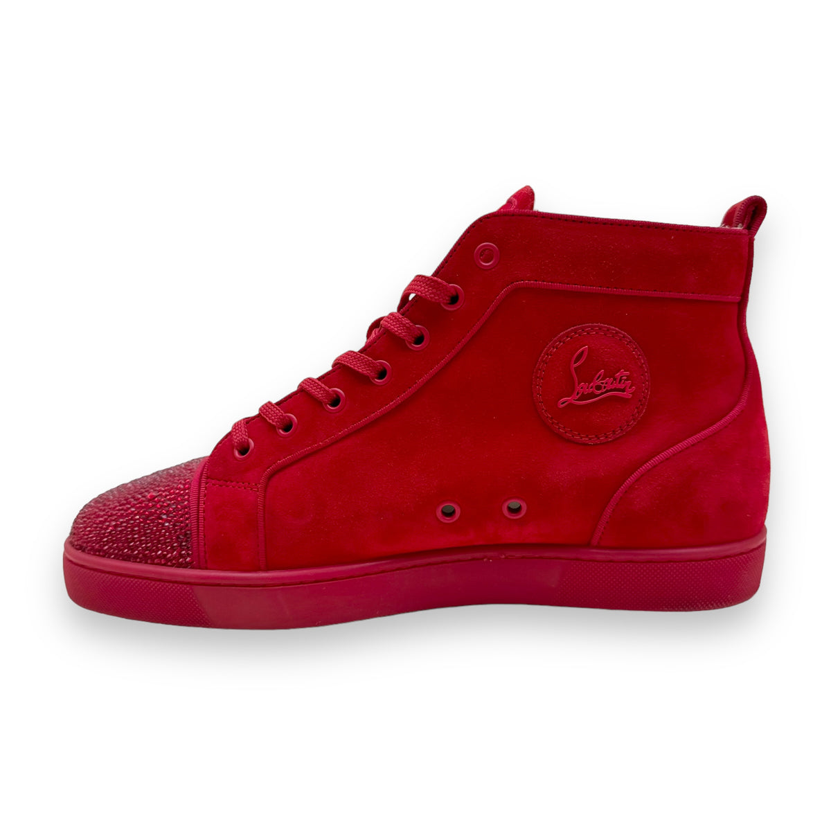CHRISTIAN LOUBOUTIN VEAU VELOUR STRASS HIGH TOP SNEAKER RED UK9