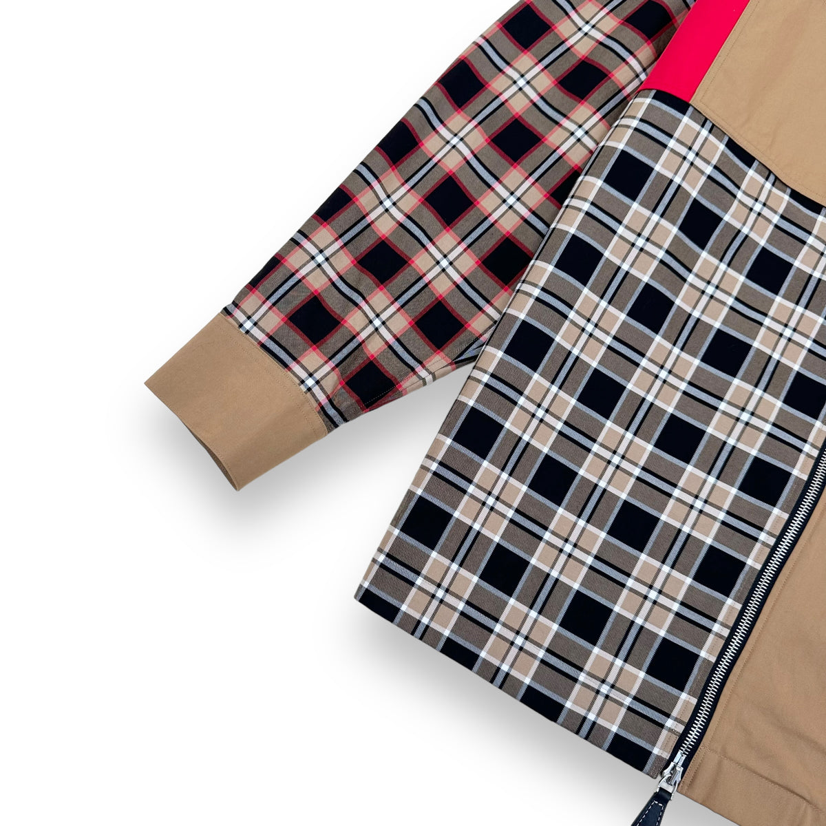 BURBERRY PATCHWORK ZIP-UP OVER SHIRT RED / BEIGE M