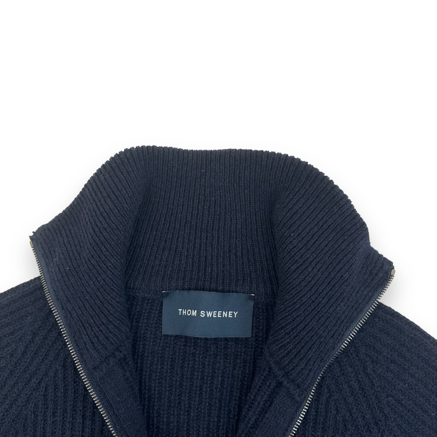 THOM SWEENEY ZIP-UP CASHMERE RIBBED SWEATER NAVY L