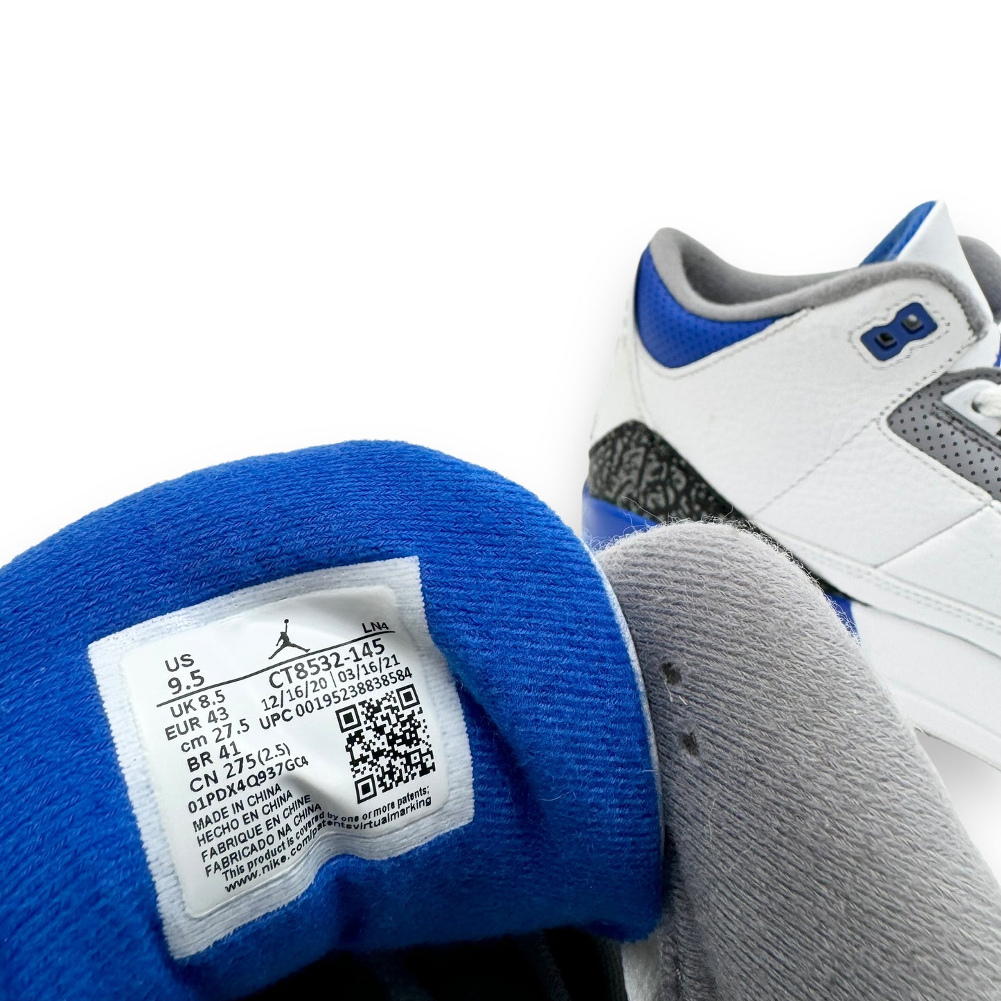 AIR JORDAN 3 RETRO SNEAKER RACER BLUE / WHITE UK8.5