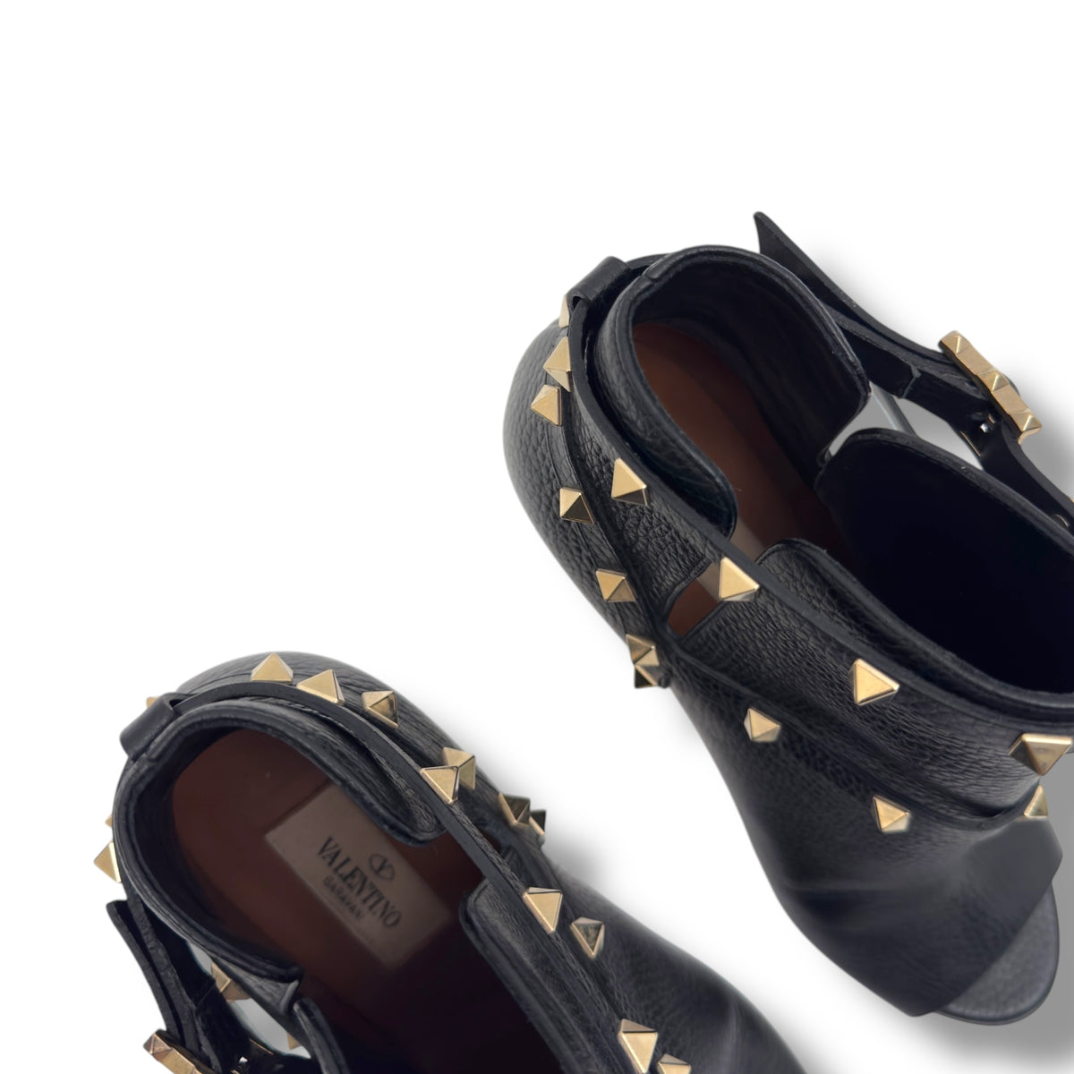 VALENTINO ROCKSTUD ANKLE LENGTH LEATHER BOOTS 100 BLACK / GOLD EU38 / UK5