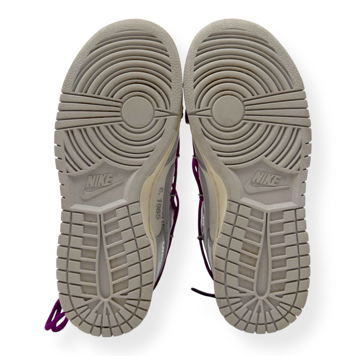 NIKE X OFF-WHITE WOMENS DUNK LOW SNEAKER LOT 45 / 50 GREY / PURPLE UK5