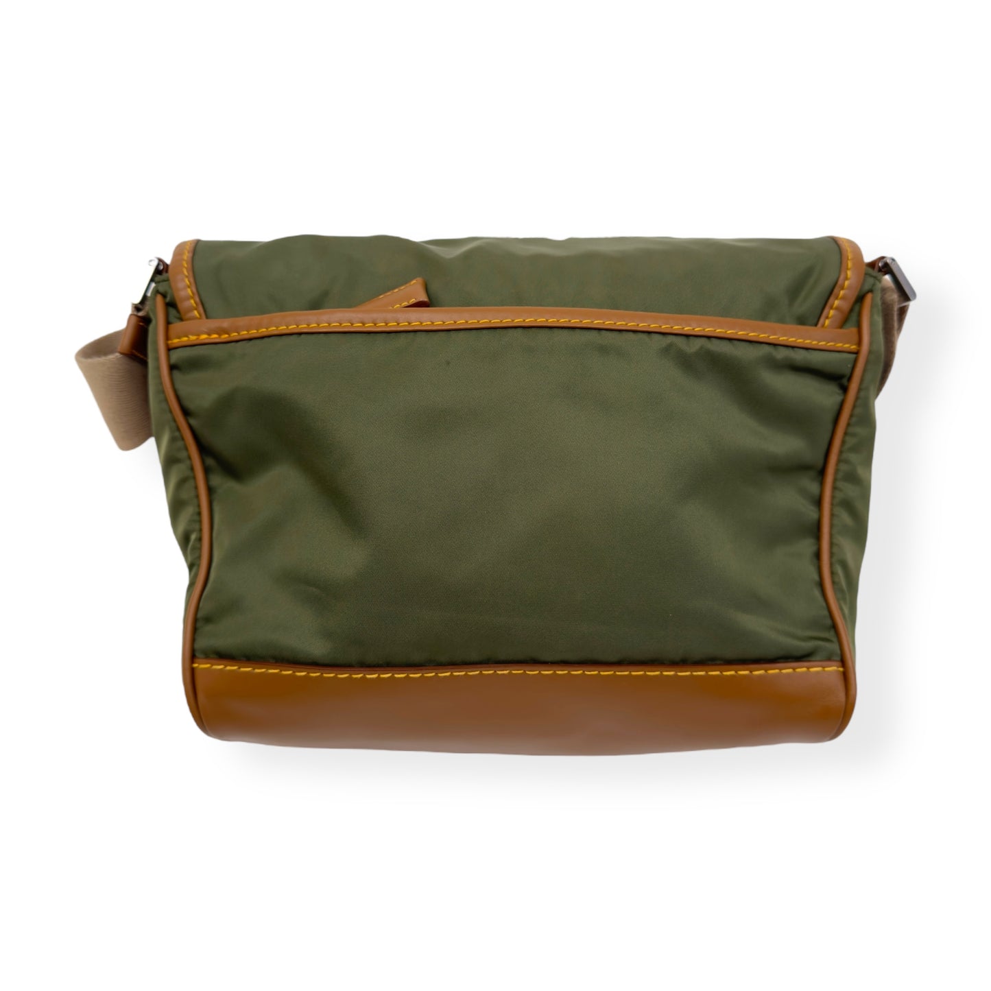 PRADA RE-NYLON AND LEATHER SHOULDER BAG MILITARY GREEN / CARAMEL S
