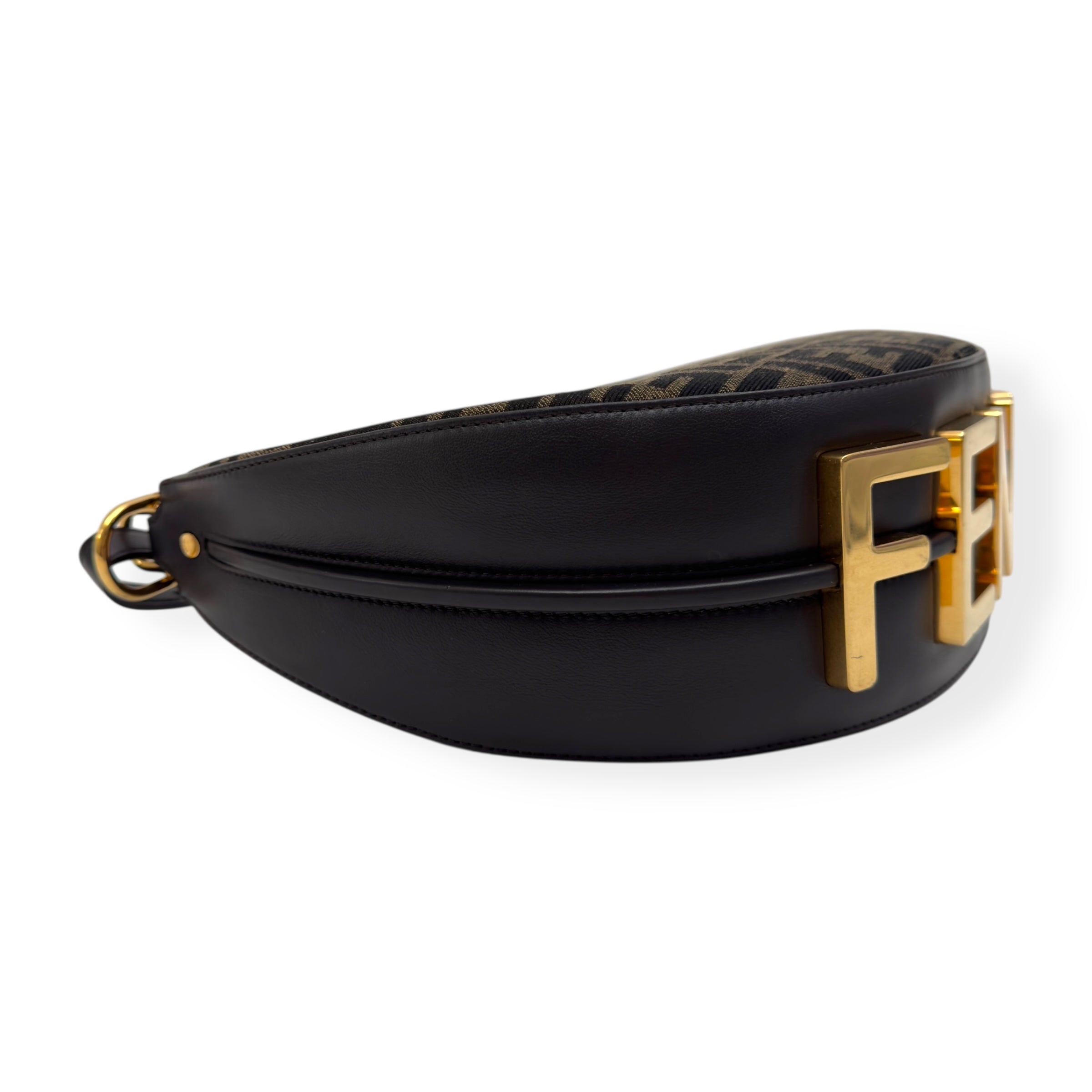 FENDI FENDIGRAPHY FF JACQUARD FABRIC BAG BLACK / BROWN S