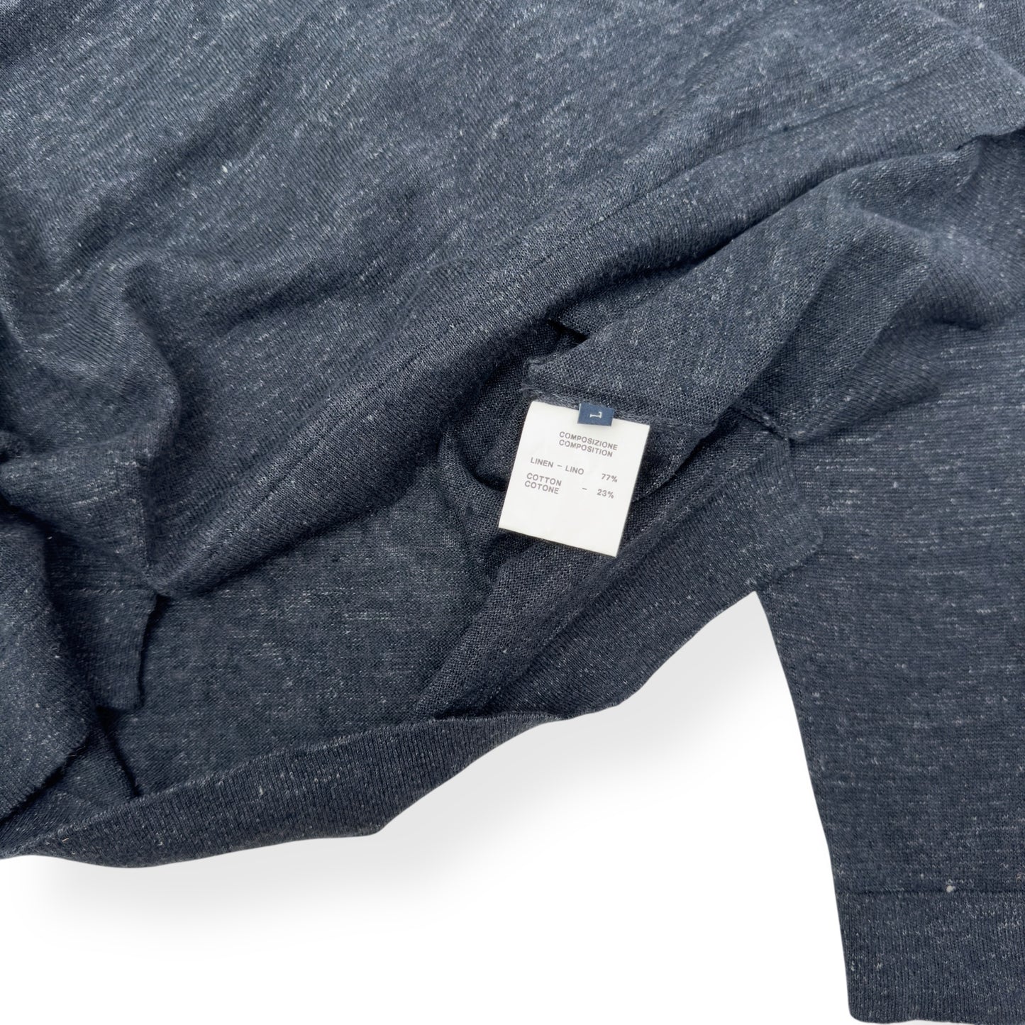 THOM SWEENEY SS23 LONG SLEEVE LINEN HENLEY TOP NAVY L