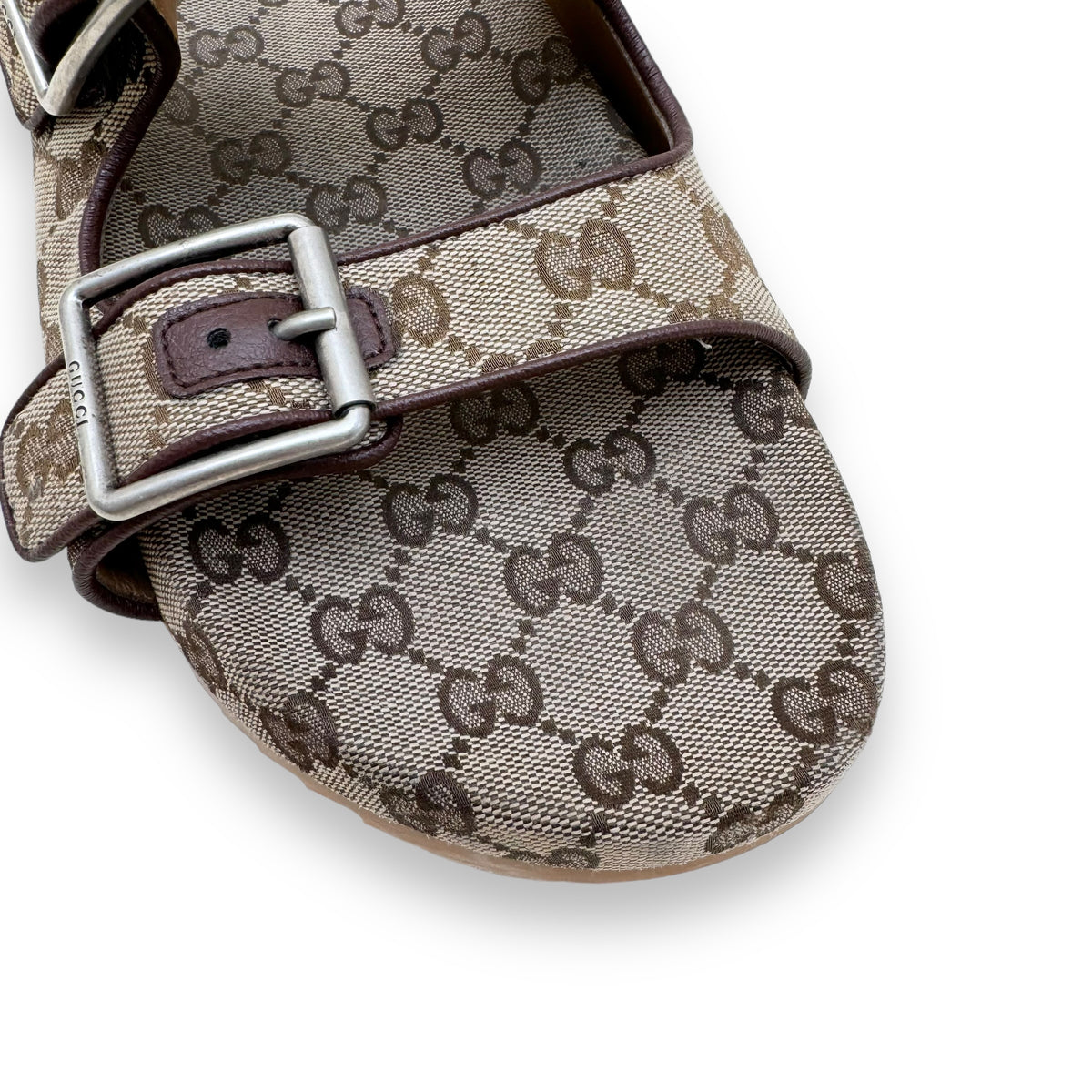 GUCCI GG MONOGRAM CANVAS SLIDE SANDAL BEIGE / EBONY UK1O
