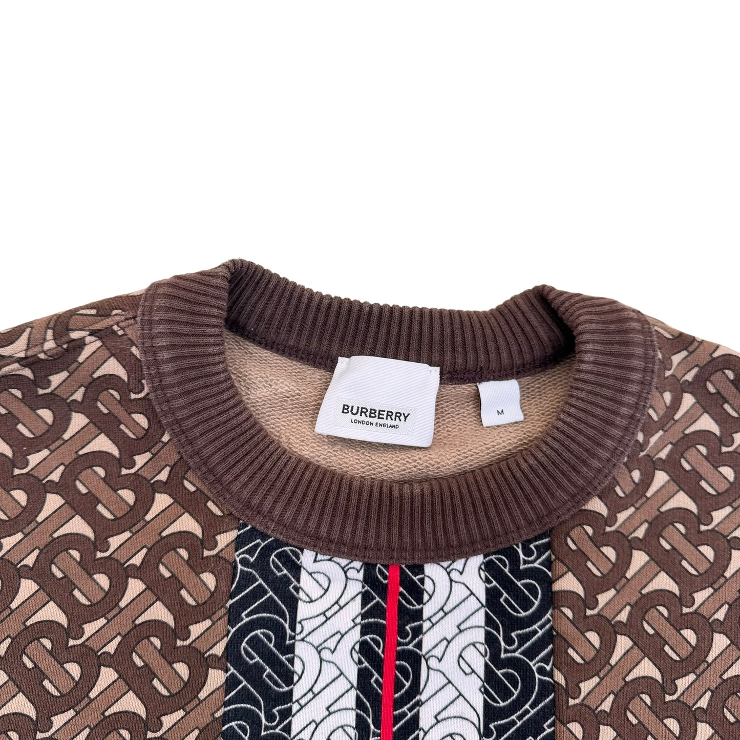 BURBERRY MONOGRAM STRIPE PRINT COTTON SWEATSHIRT BROWN M