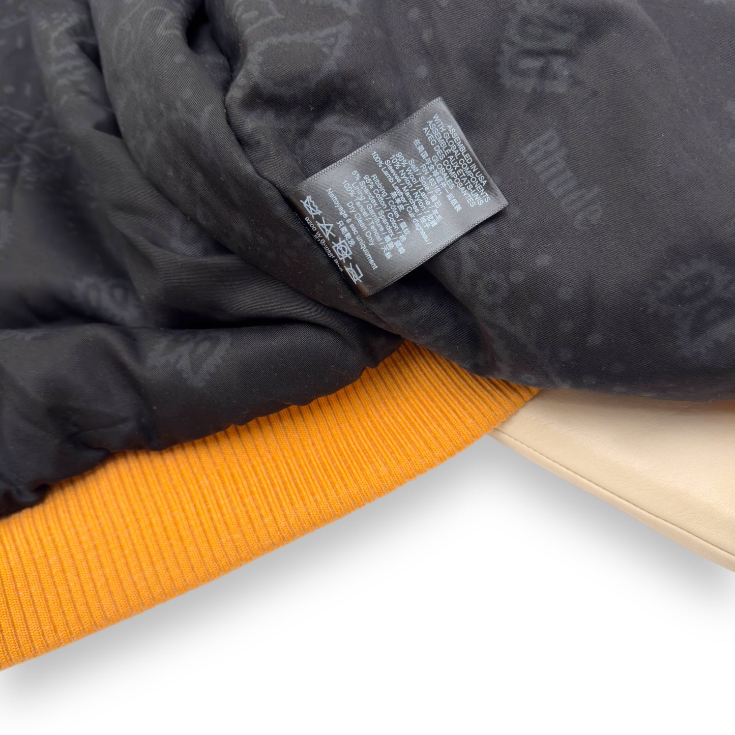 RHUDE WINE CLUB LEATHER / WOOL VARSITY JACKET NAVY / CREAM / MUSTARD XL