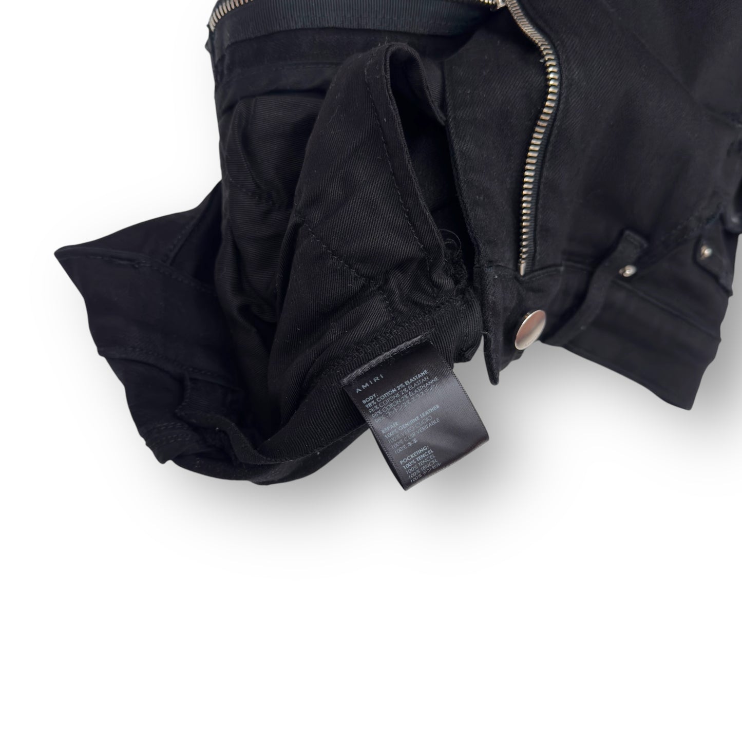 AMIRI MX1 SKINNY FIT LEATHER PATCH DENIM JEANS BLACK W32