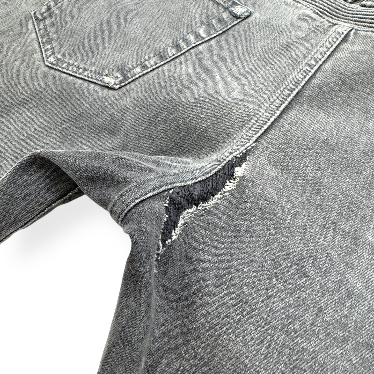 BALMAIN STONE WASH BIKER JEANS GREY W34”