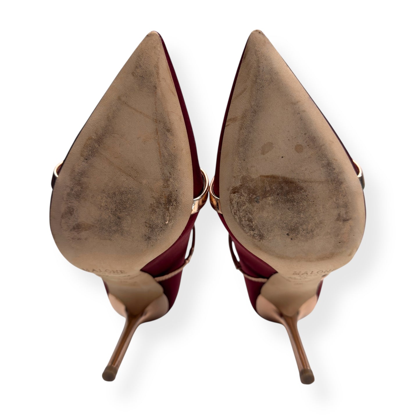 MALONE SOULIERS MAUREEN 100MM STILETTO SATIN / LEATHER MULES WINE / ROSE 36 / UK3
