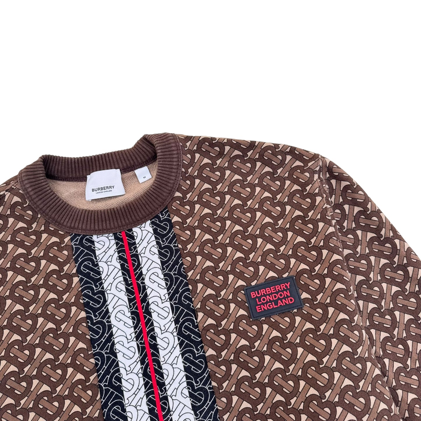 BURBERRY MONOGRAM STRIPE PRINT COTTON SWEATSHIRT BROWN M