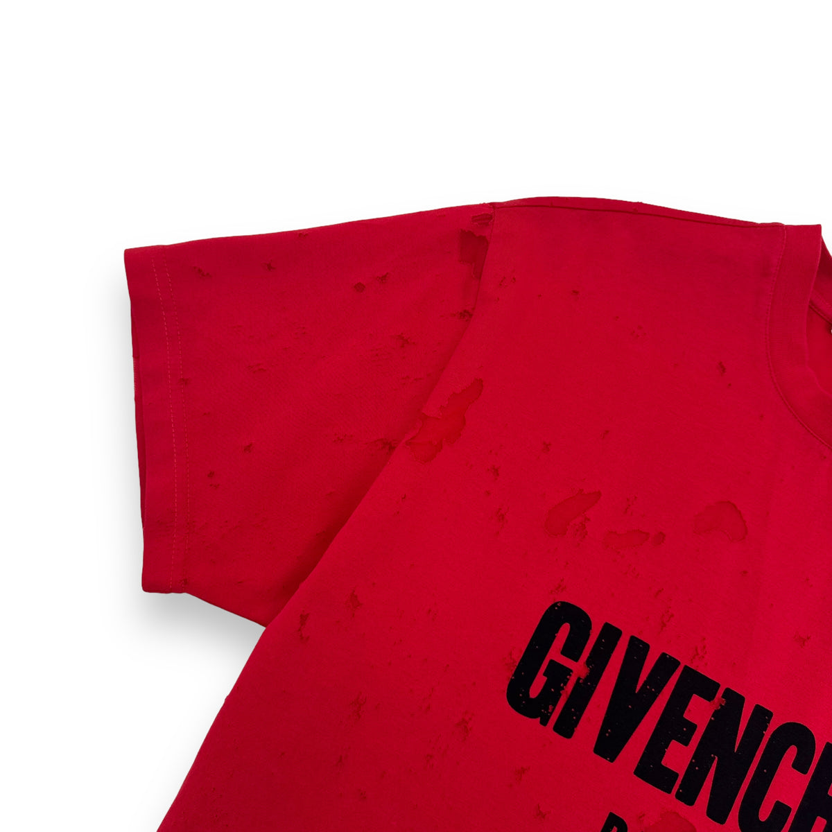 GIVENCHY OVERSIZED DISTRESSED LOGO T-SHIRT RED XS