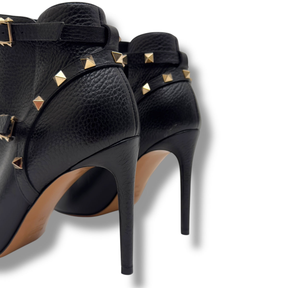 VALENTINO ROCKSTUD ANKLE LENGTH LEATHER BOOTS 100 BLACK / GOLD EU38 / UK5