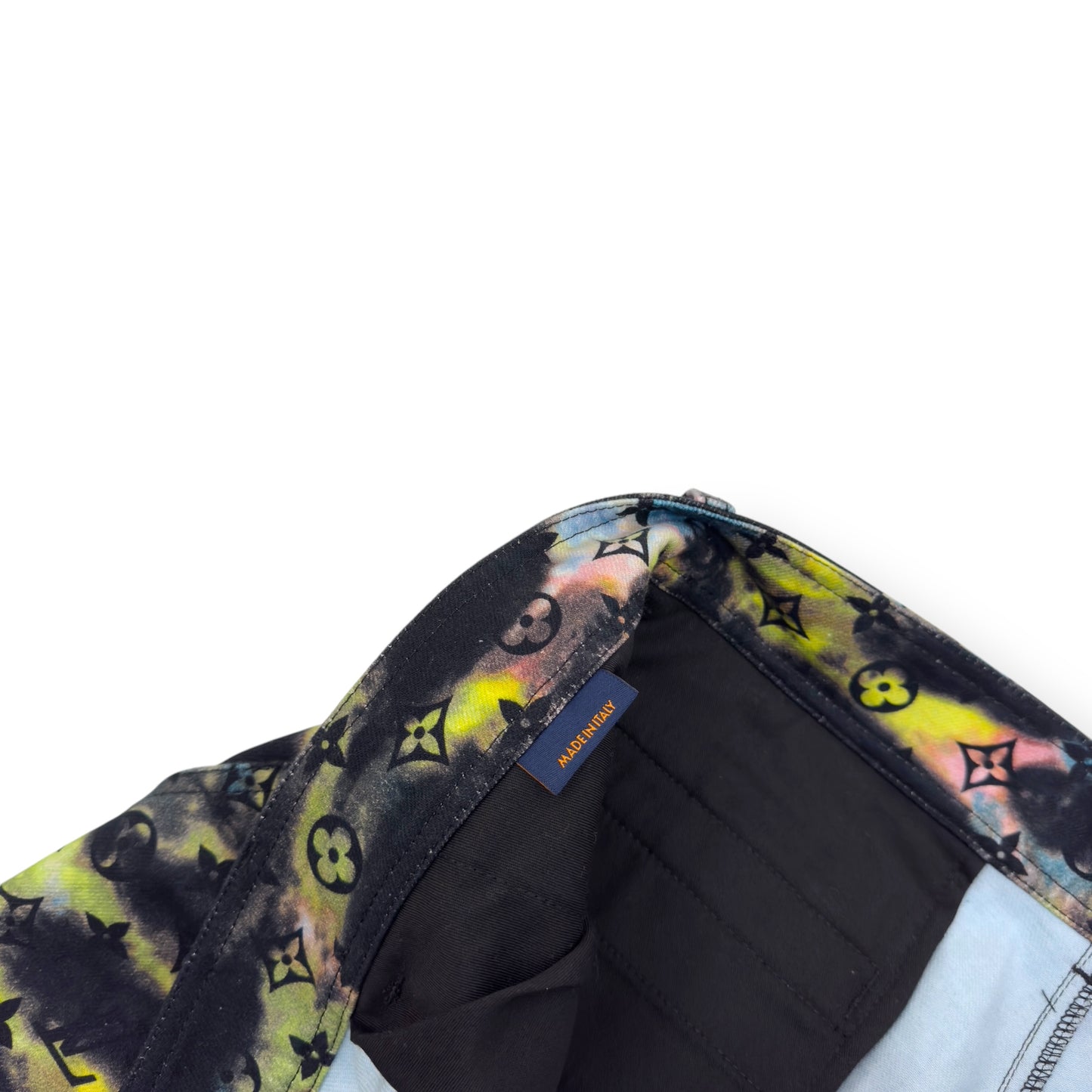 LOUIS VUITTON MONOGRAM TIE-DYE DENIM CARGO TROUSERS MULTICOLOURED W32”