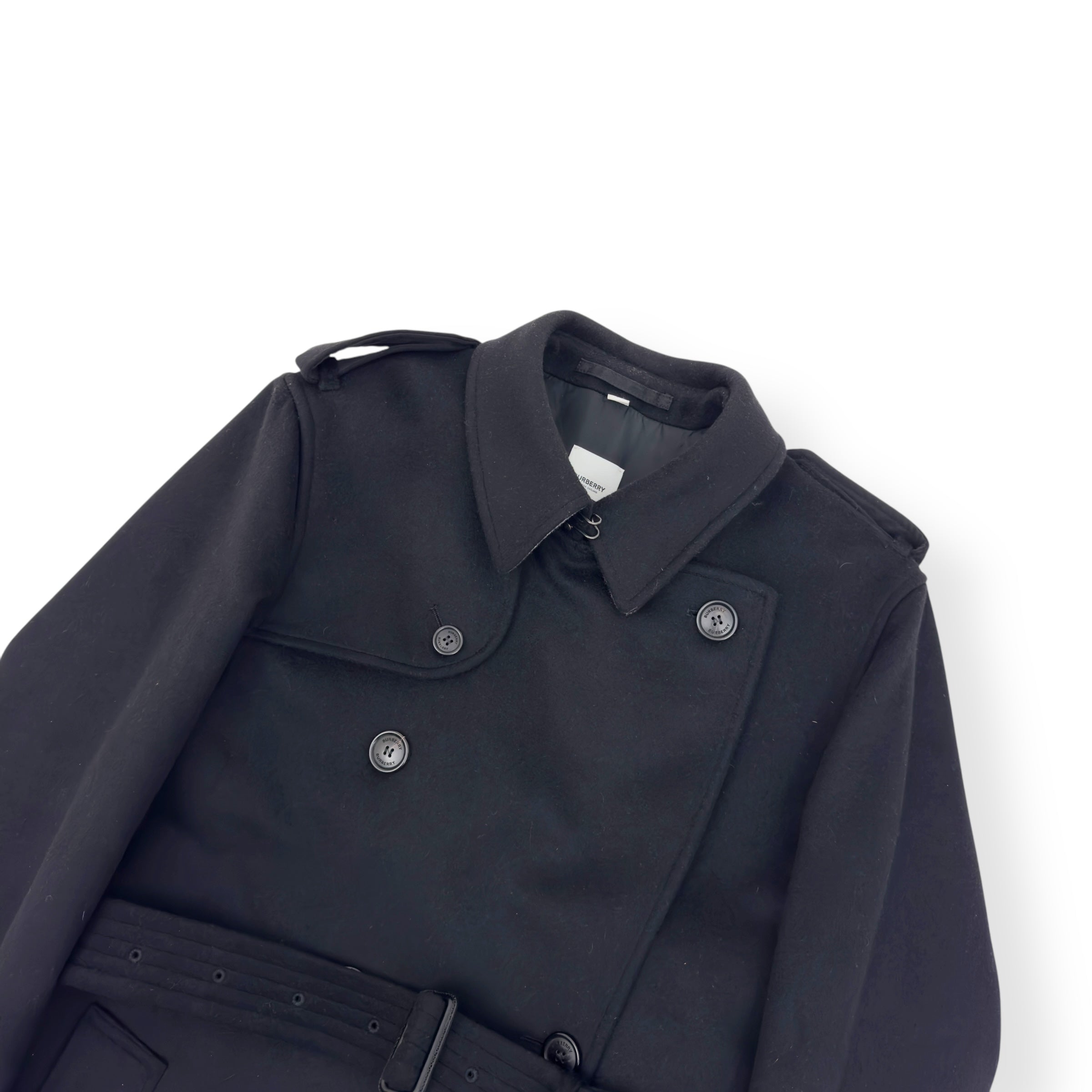 BURBERRY MID-LENGTH CASHMERE BLEND KENSINGTON TRENCH COAT BLACK 50 / M