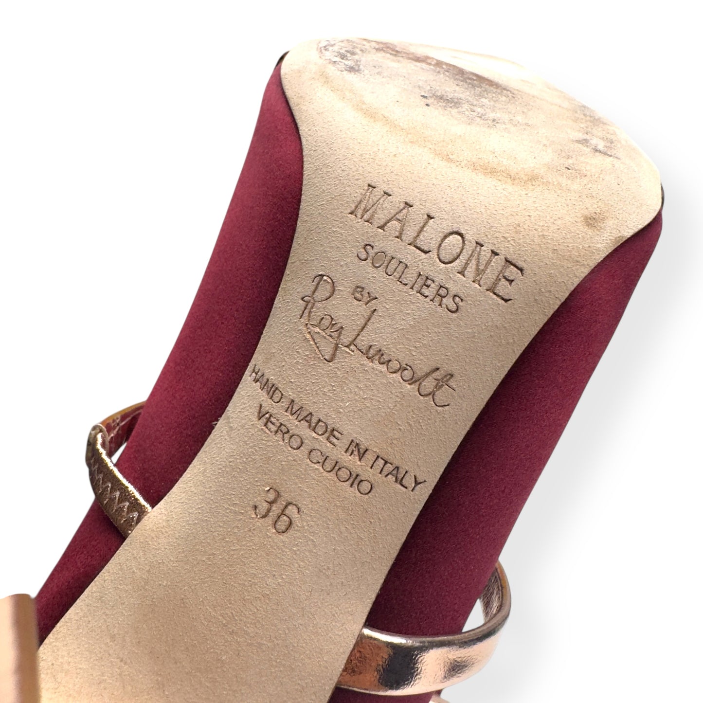MALONE SOULIERS MAUREEN 100MM STILETTO SATIN / LEATHER MULES WINE / ROSE 36 / UK3