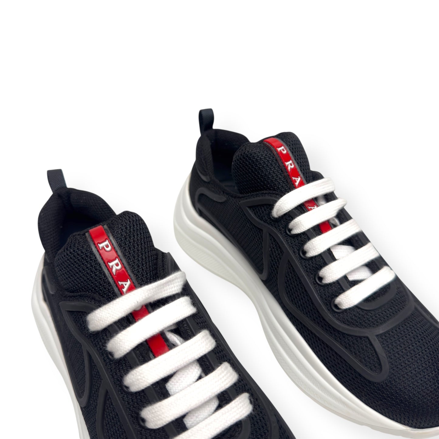 PRADA AMERICAS CUP LOW TOP SNEAKER BLACK / WHITE 37.5 / UK4.5