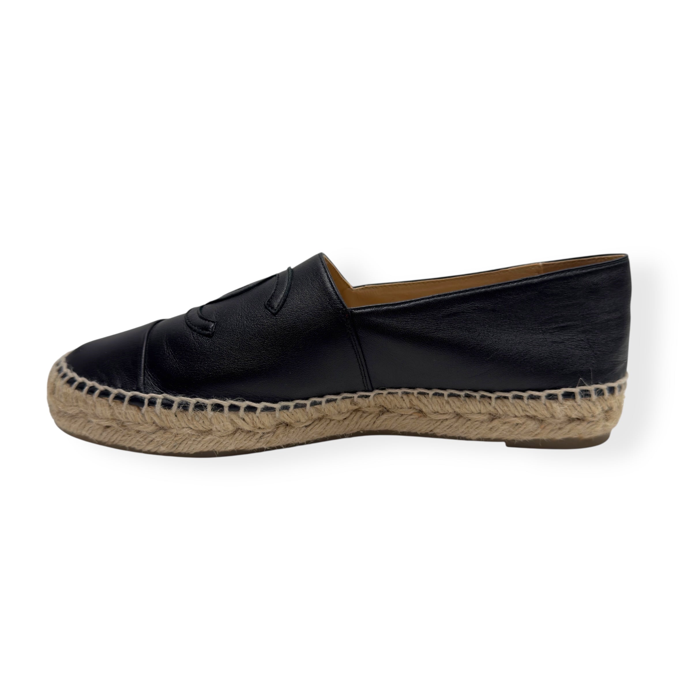 CHANEL LAMBSKIN CC ESPADRILLES BLACK 38 / UK5