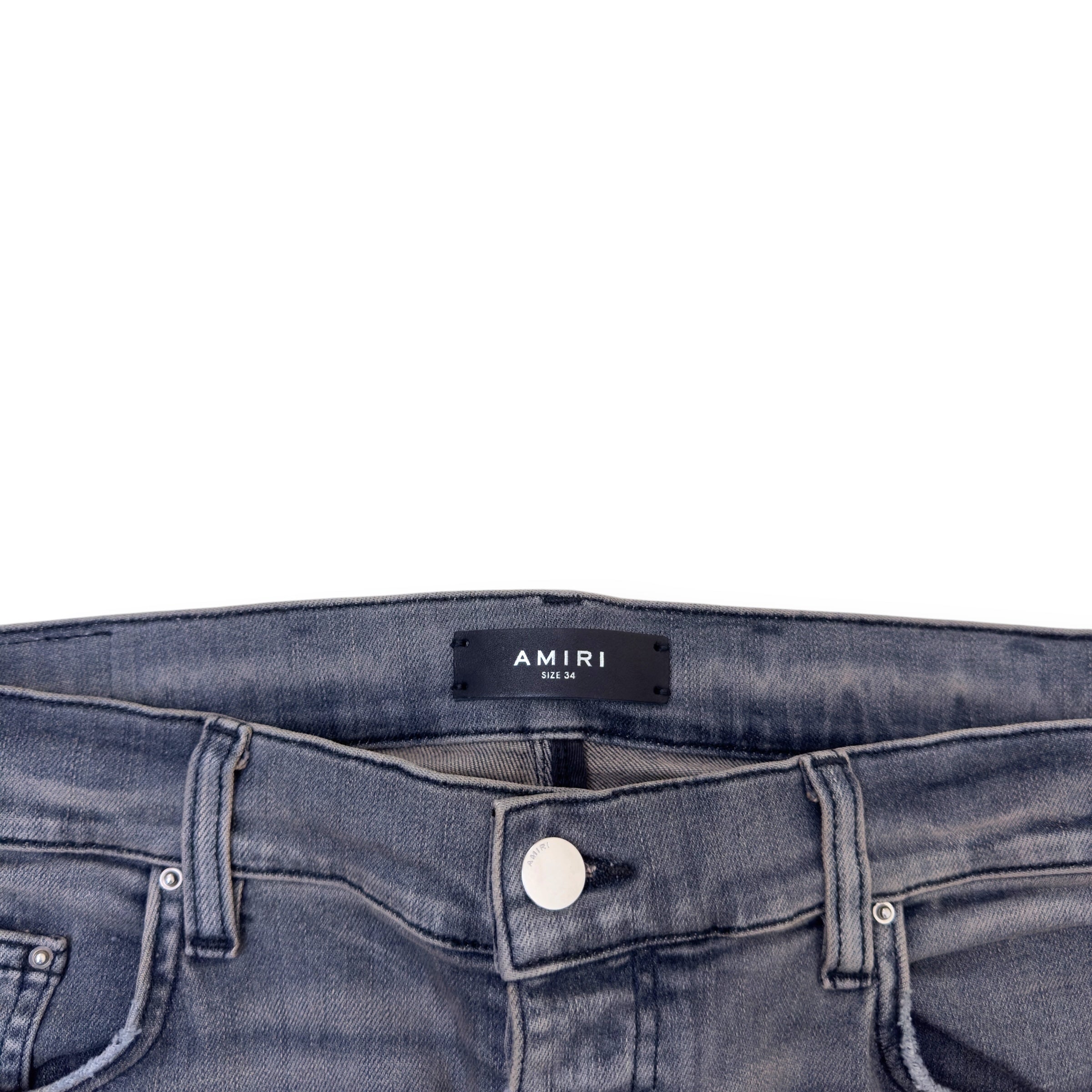 AMIRI MX1 SKINNY CAMO PATCH DENIM JEANS GREY W34”