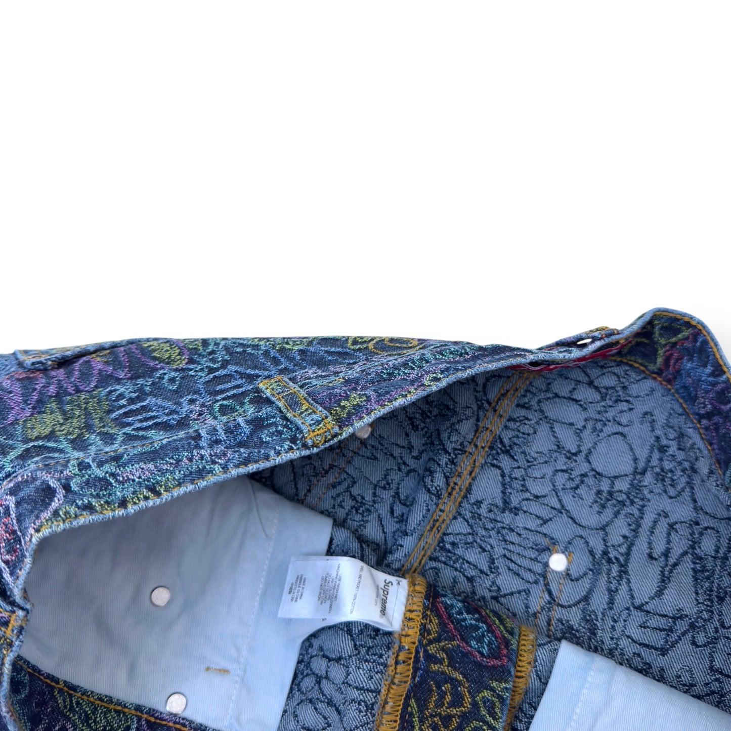 SUPREME HANDWRITING DOUDLE KNEE DENIM SHORTS INDIGO W34”