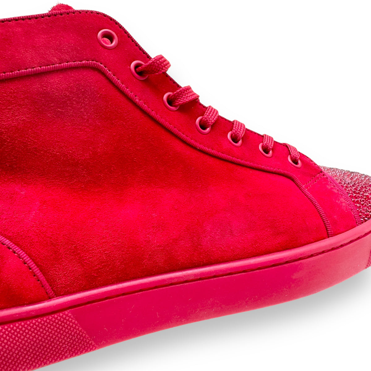 CHRISTIAN LOUBOUTIN VEAU VELOUR STRASS HIGH TOP SNEAKER RED UK9