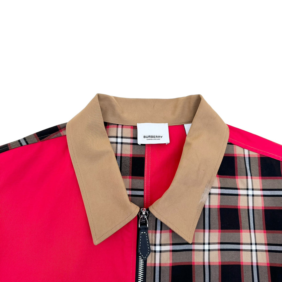 BURBERRY PATCHWORK ZIP-UP OVER SHIRT RED / BEIGE M