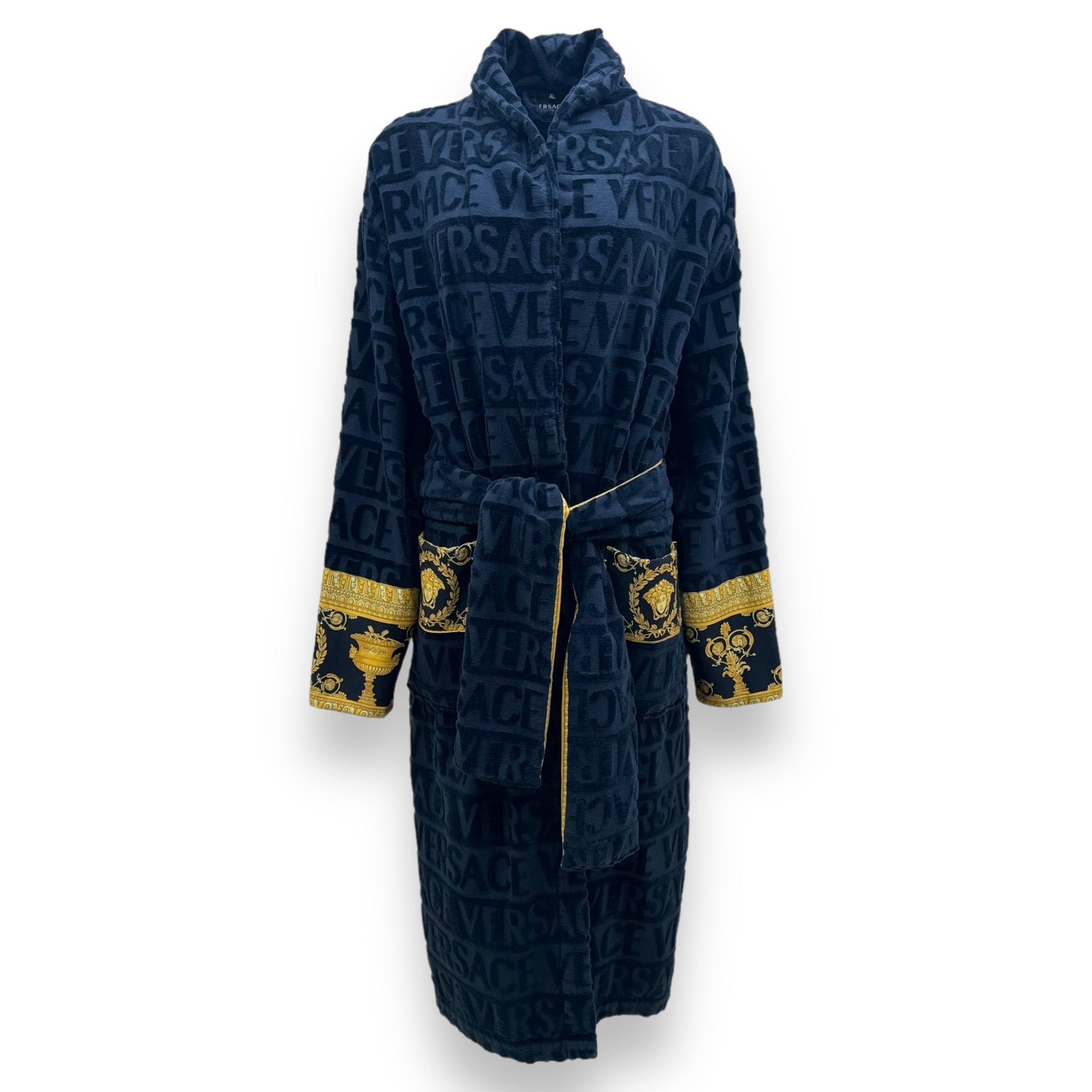 VERSACE BAROQUE BATHROBE NAVY / GOLD XL