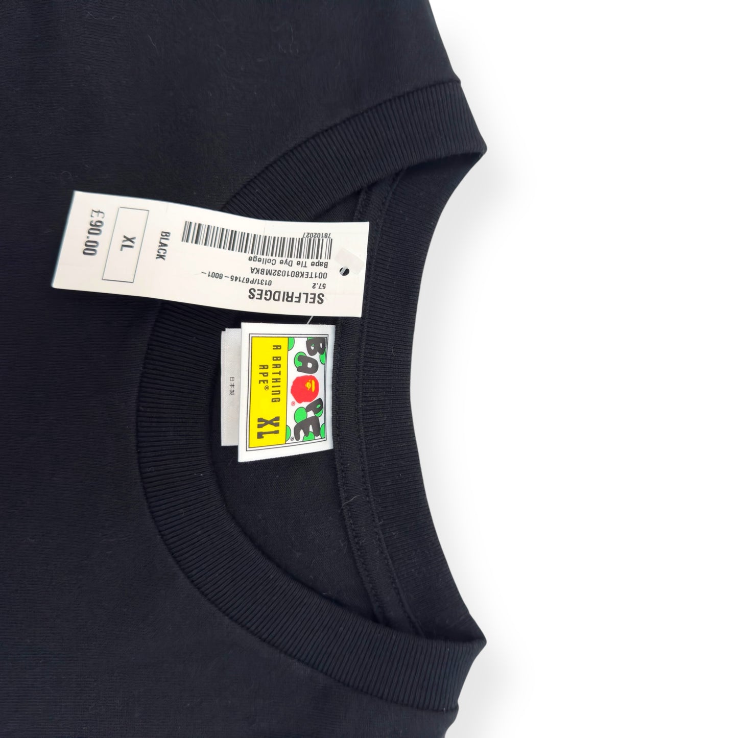 A BATHING APE TIE DYE COLLEGE T-SHIRT BLACK / GREEN XL