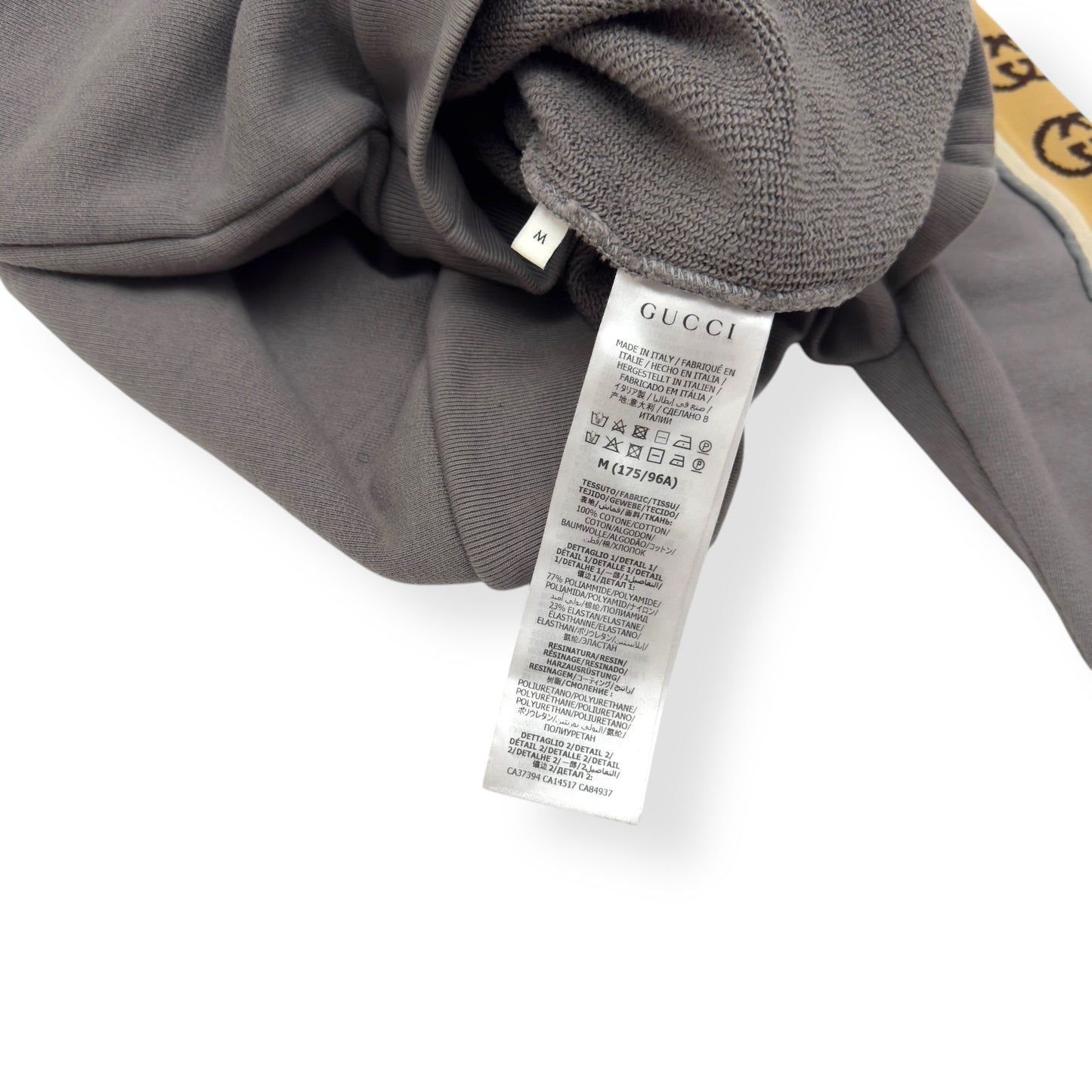 GUCCI TAPE DETAIL COTTON HOODIE GREY / BEIGE M